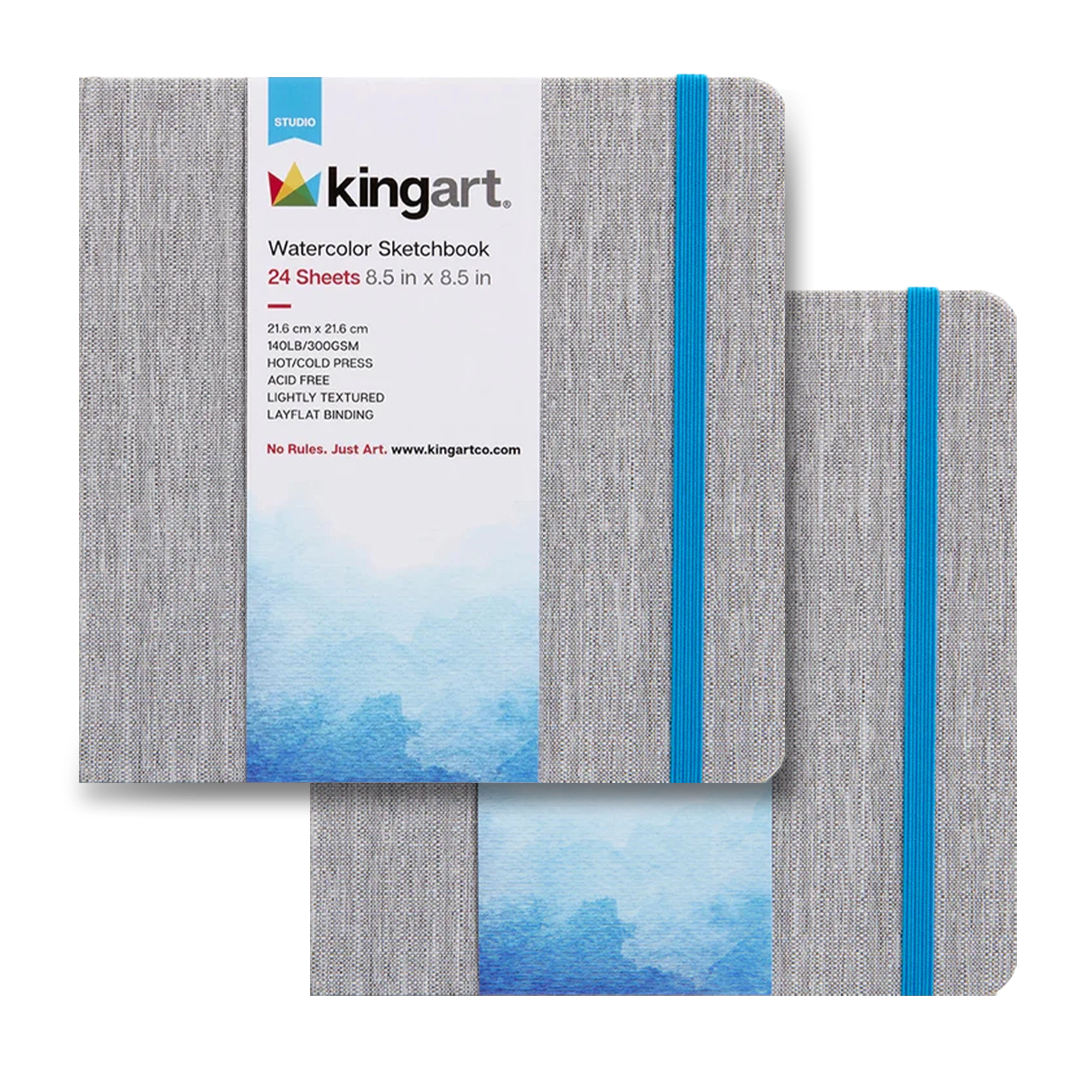 KINGART Hardcover Watercolor Sketchbook 8.5 x 8.5 in - 140 lb (300 GSM) Dual Hot/Cold Press - 2 Pack, 24 Sheets