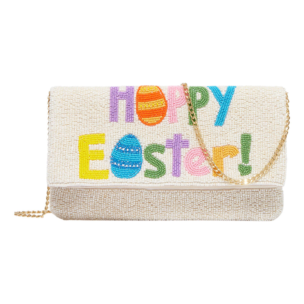 Fashnzfab Happy Easter Message Seed Beaded Clutch / Crossbody Bag