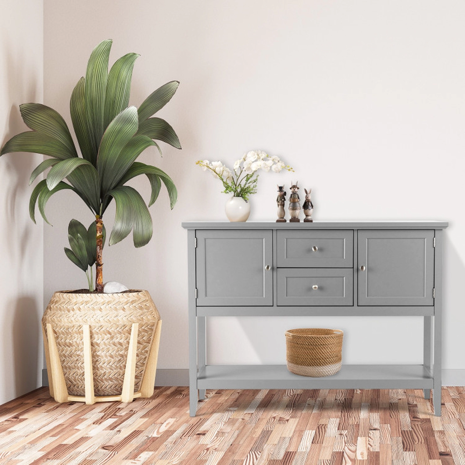 SUGIFT 46-in 220-lb Capacity Gray Wooden Sideboard Buffet Console Table with 2 Cabinets and 2 Drawers