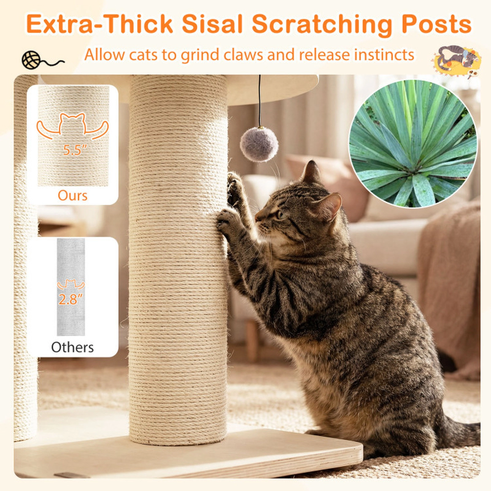 SUGIFT 68.5 4-Layer Wooden Cat Tree with Condo Ladder and Dangling Balls