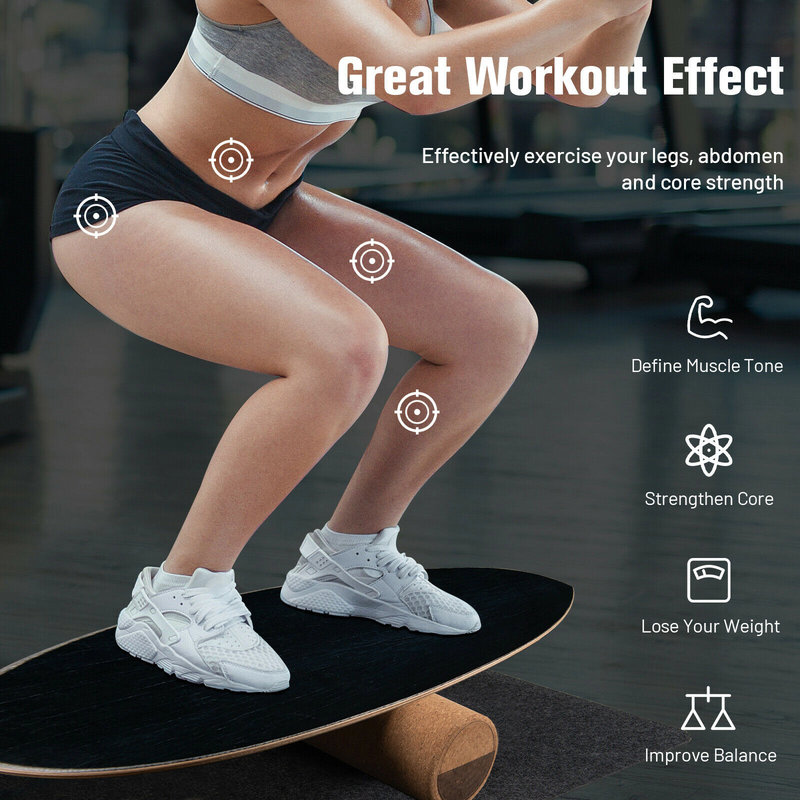 SUGIFT 500-lb Capacity 29.5-in Birch Wood and Cork Balance Board Trainer with Roller and Anti-Slip Mat