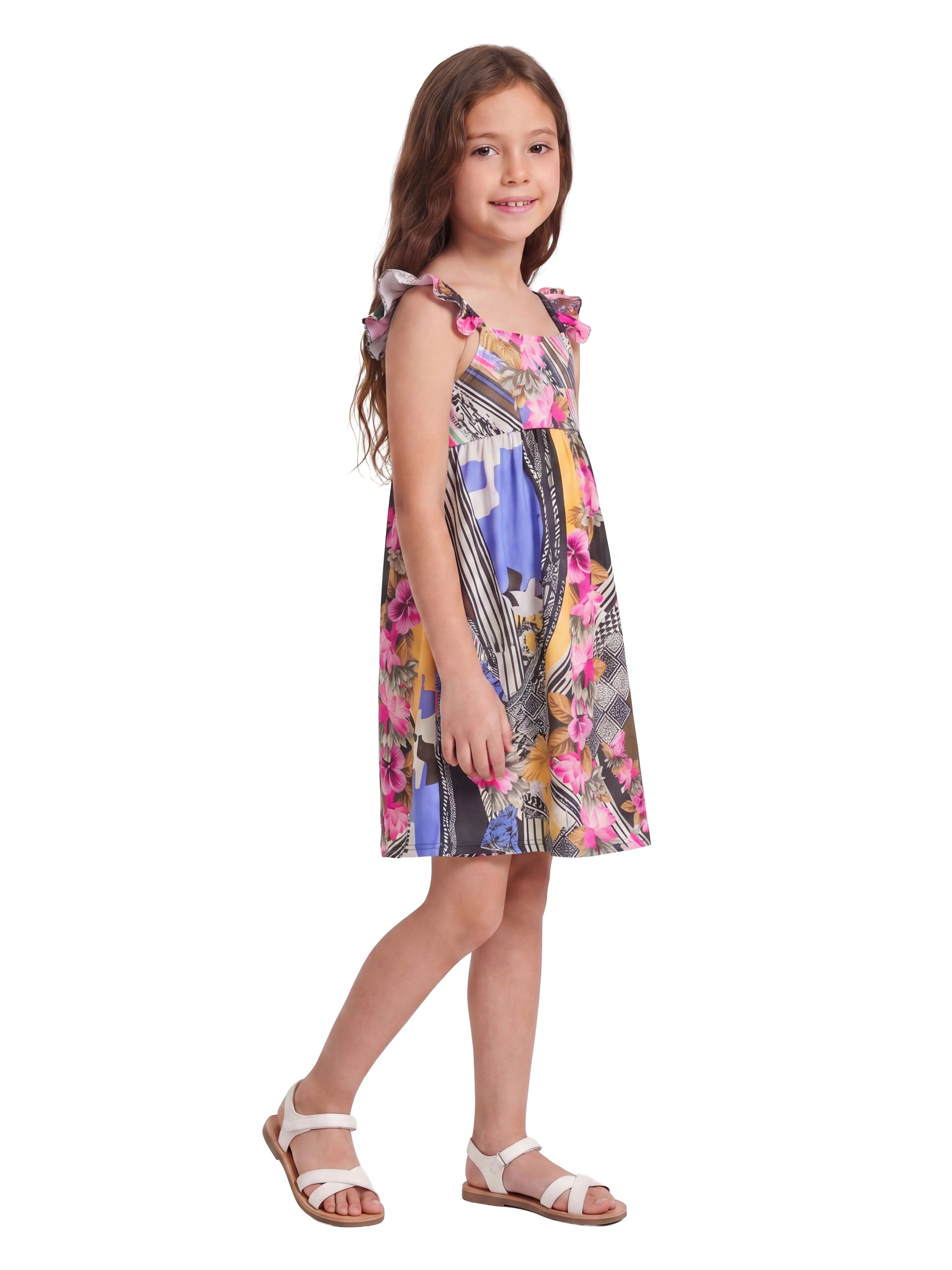 24sevenKid Essential Girls Pink Floral Print Empire Waist Sleeveless Dress
