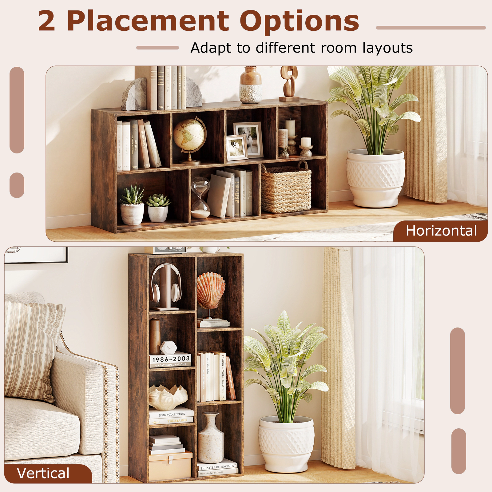 Costway 2PCS 7-Cube Bookcase w/7 Compartments 2 Anti-tipping Kits for Home Office