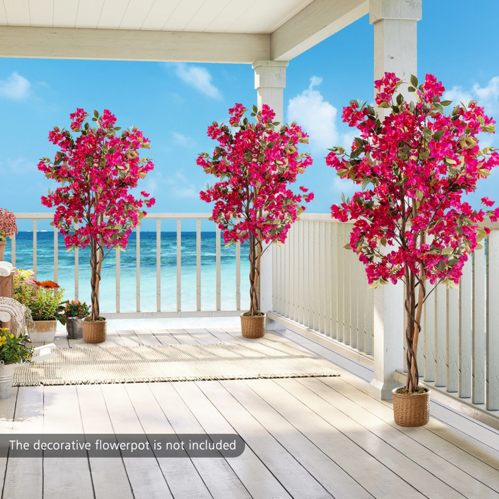 SUGIFT 6-Ft Artificial Bougainvillea Tree with 910 Flowers Artificial Tree Rose Red and Green