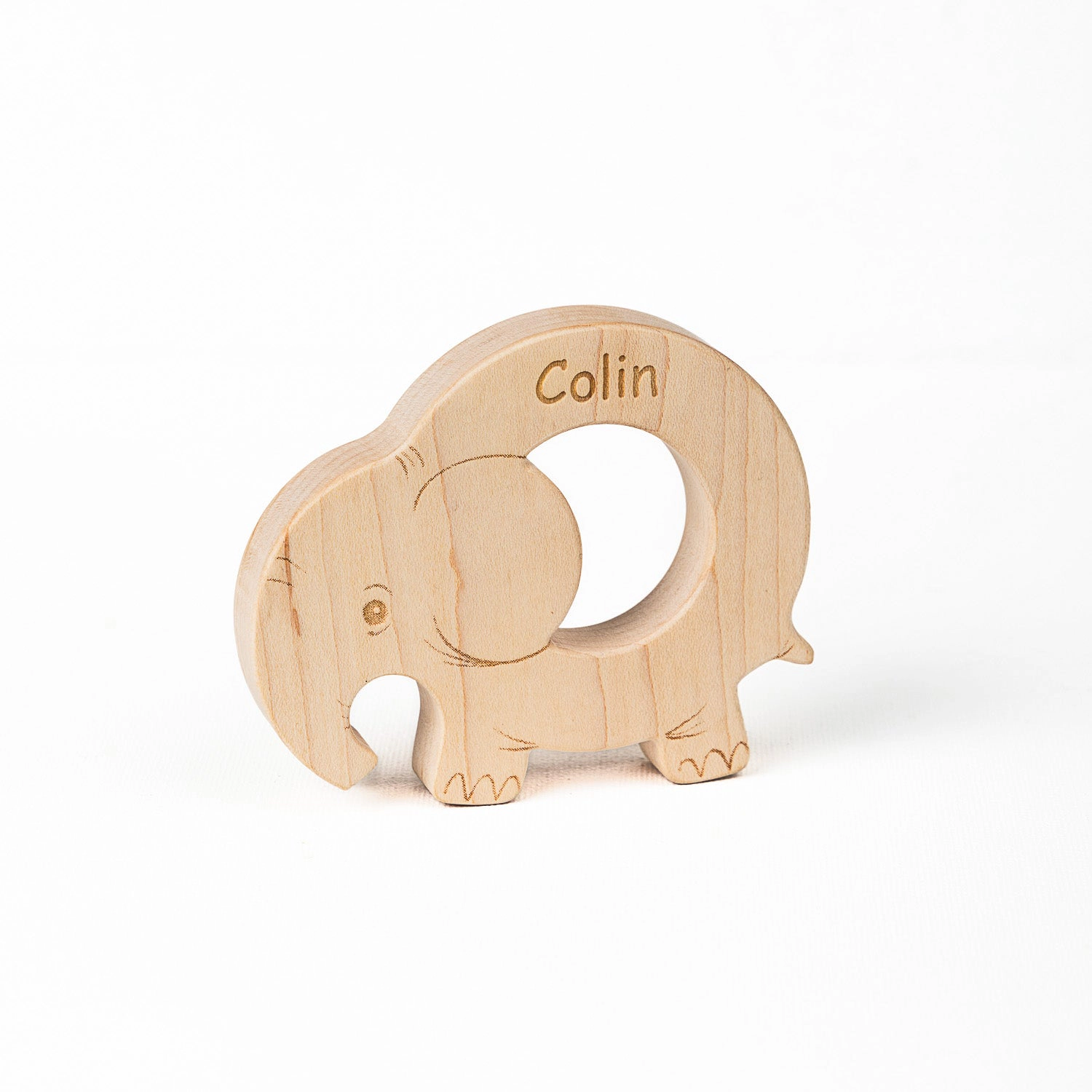 19572 Miller Boys Vintage Toys Wooden Elephant Teether with Organic Cotton Bag Made in USA