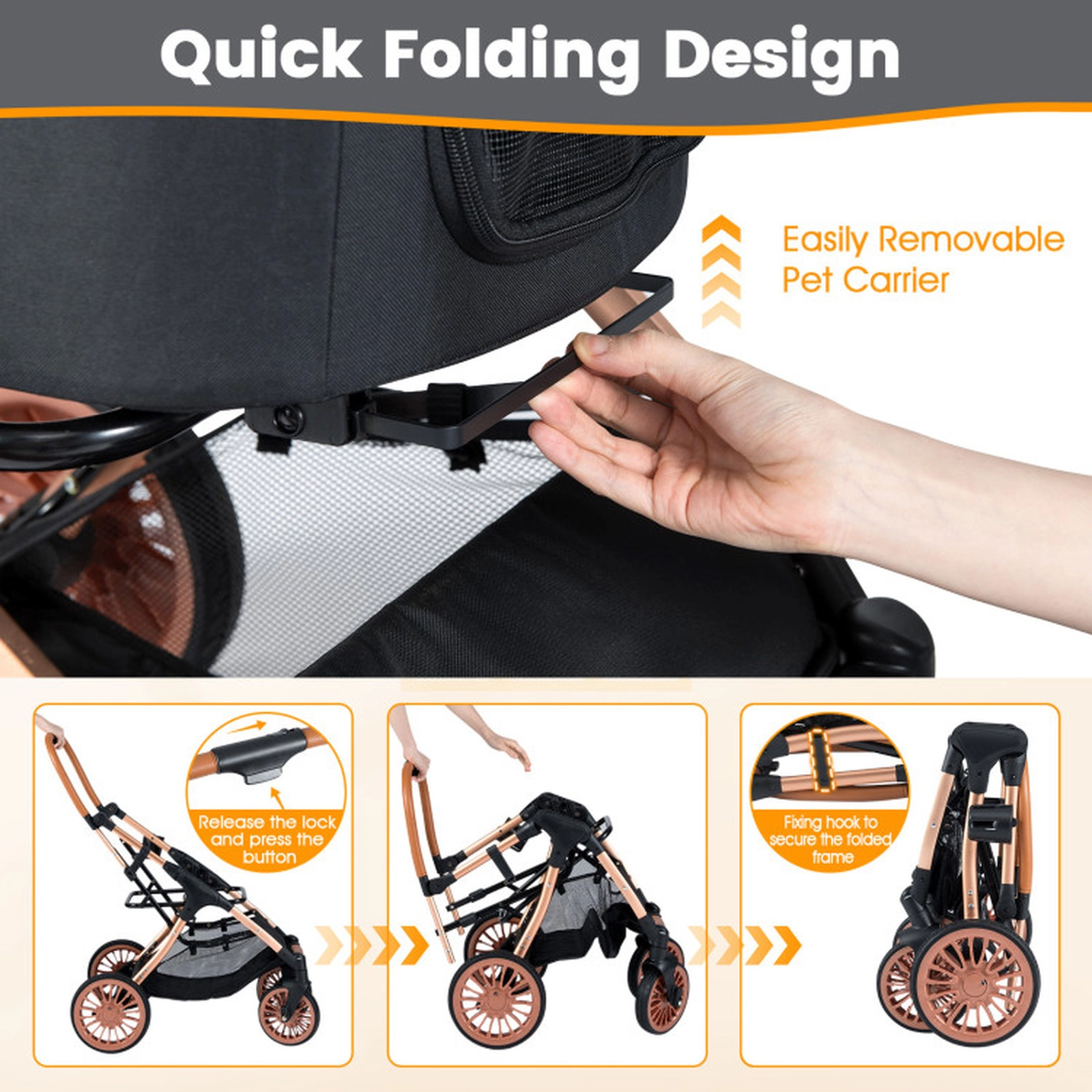 SUGIFT 35 x 40-in 55-lb Capacity Black 3-in-1 Foldable Pet Stroller Dog Carrier Car Seat with Sun Shade