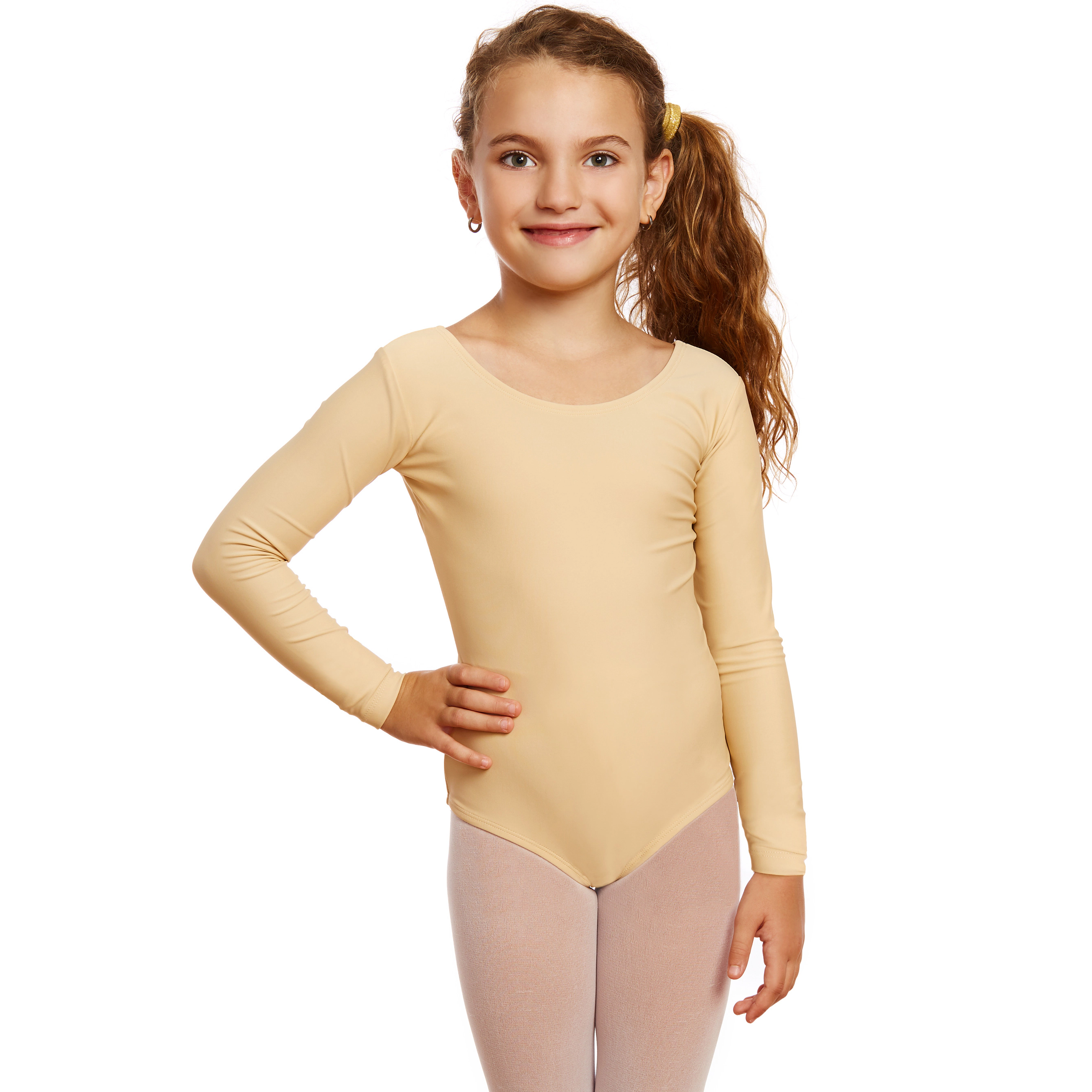 Leveret Girls Long Sleeve Classic Solid Stretch Dance Leotard