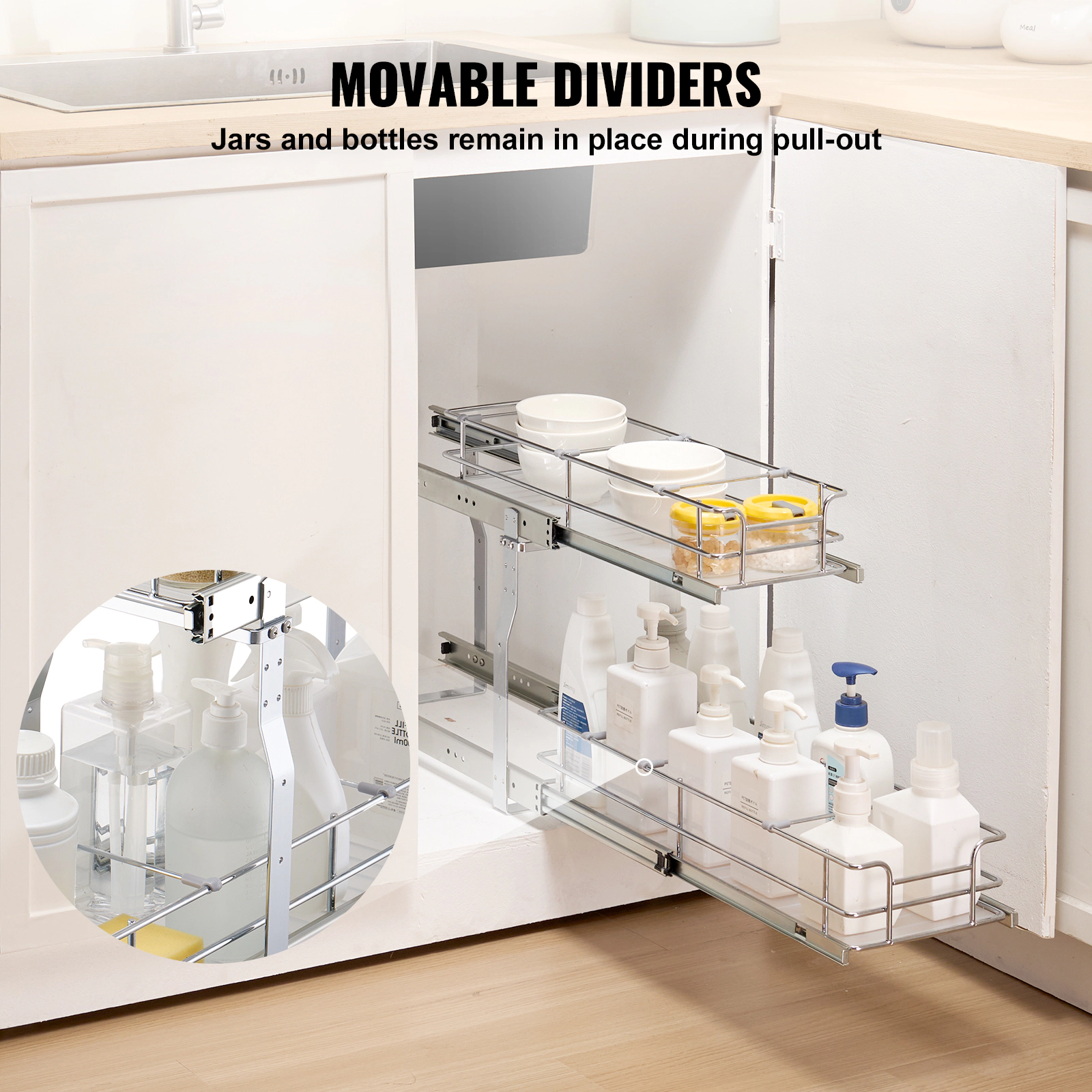 HONGGE Under Sink Pull Out Cabinet Organizer Slide Out Sliding Drawer Storage