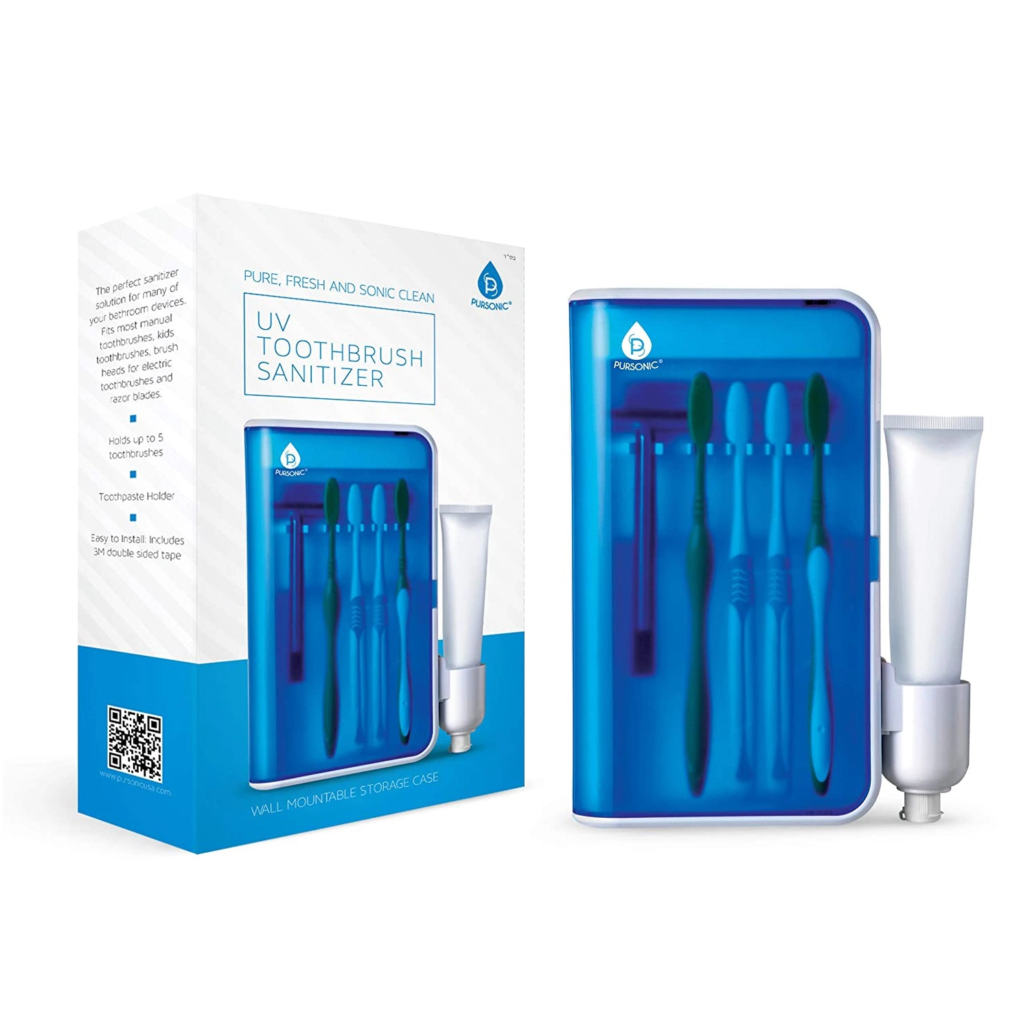 Pursonic Unisex UV Toothbrush Sanitizer – Wall Mountable Portable Toothbrush Sterilizer with Ozone Technology