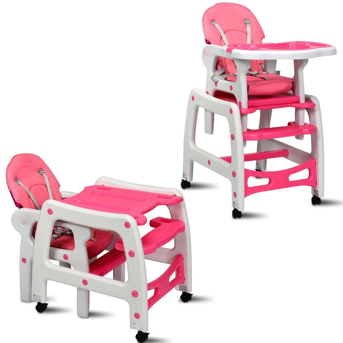 SUGIFT Pink Lockable Universal Wheels Rocking Base and Toddler Table 3-in-1 Baby High Chair