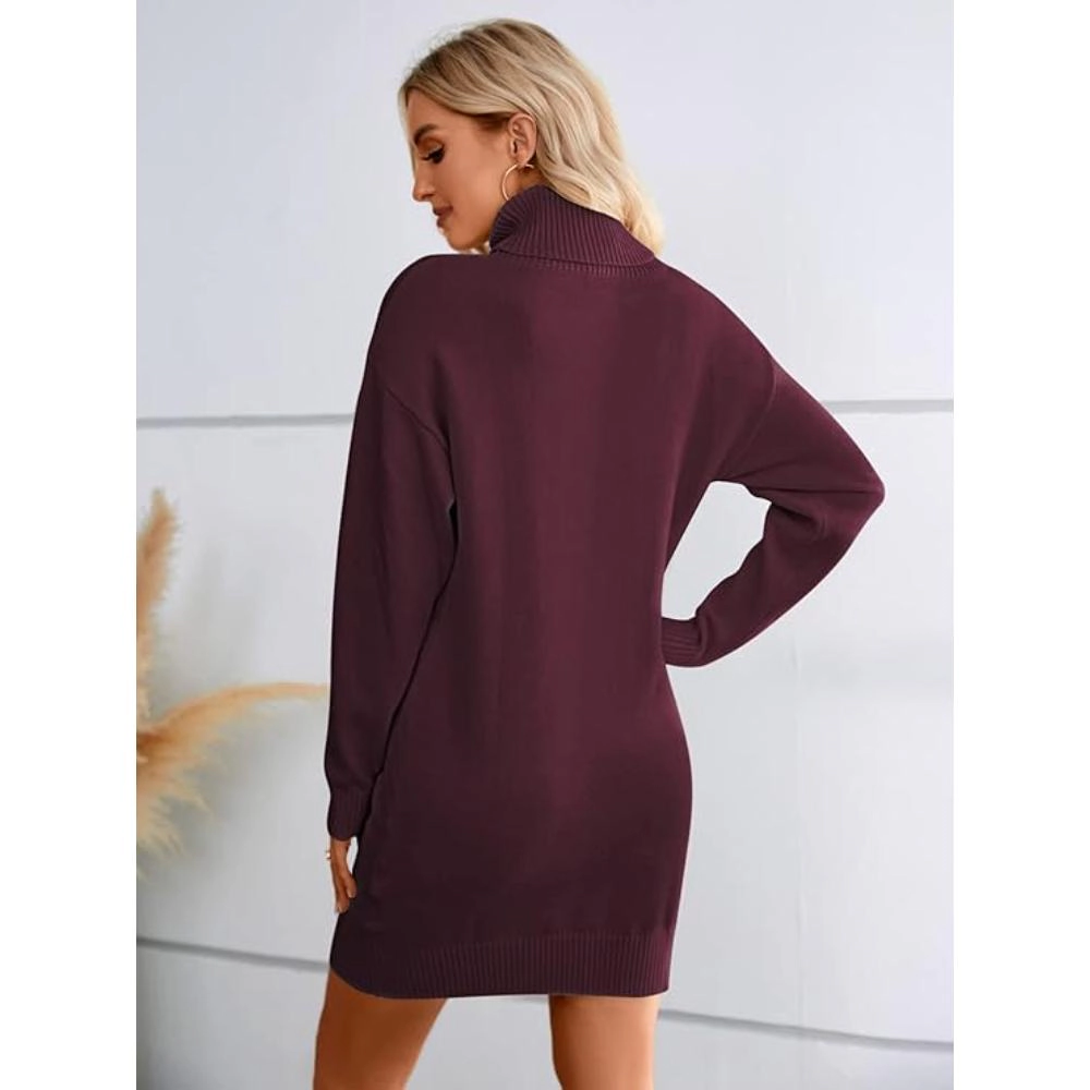 Urban Retreat Womens Oversized Knit Pullover Turtleneck Sweater Dress