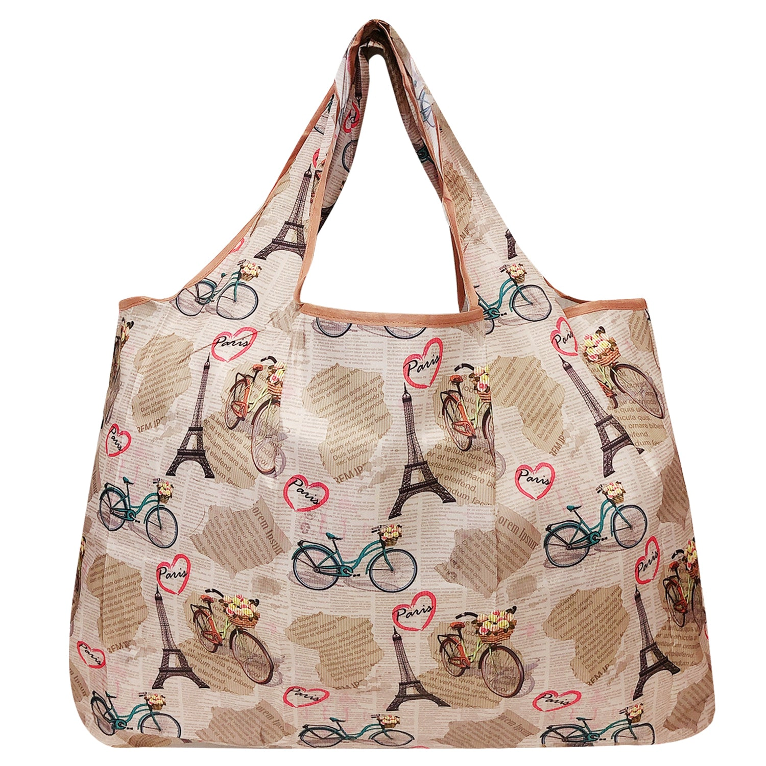 Wrapables Large Nylon Reusable Shopping Bags for Groceries (Set of 3), Flamingos, Deer, Paris