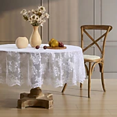 HLC.ME Jolene Floral Scalloped Lace Fabric Wrinkle Resistant Tablecloth