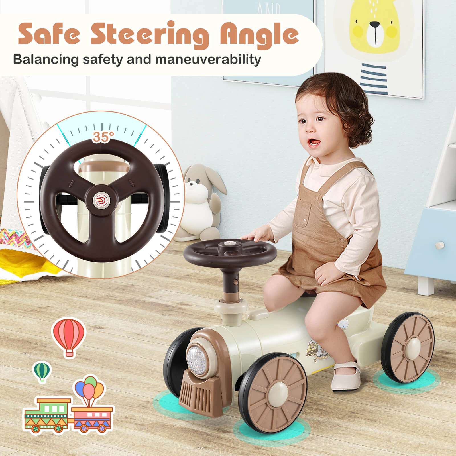 Costway Ride on Push Car with Storage Compartment & Train Whistle Sound Button