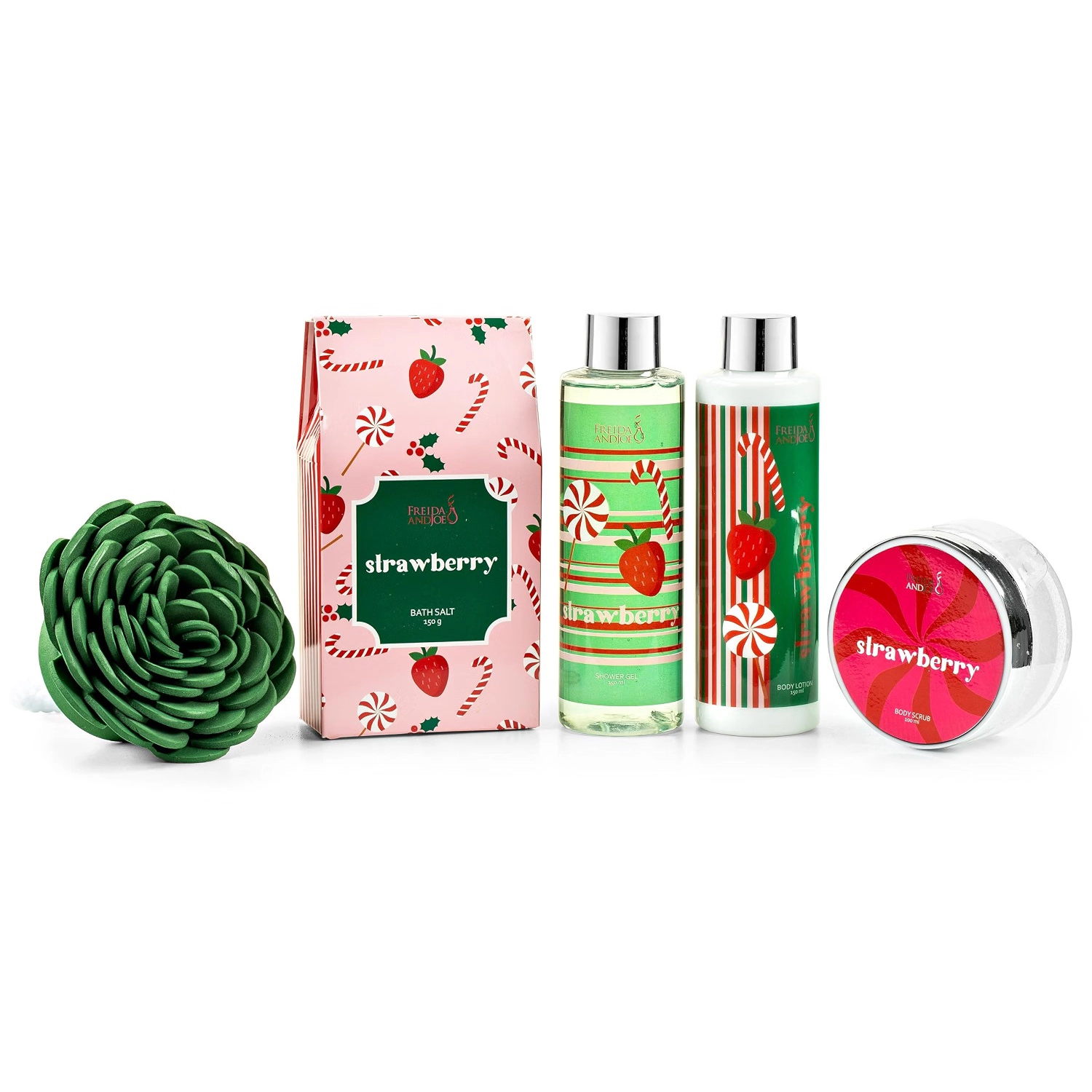 Freida and Joe  Women Elegant Strawberry Bath & Body Set Natural Wood Curio Valentine's Gift