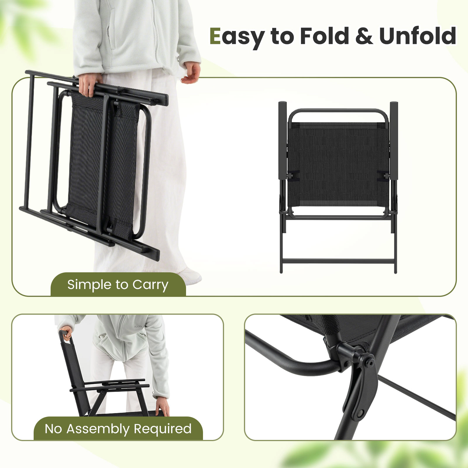 Slickblue Set of 2 Outdoor Folding Chairs Portable Patio Chair with Fabric Seat