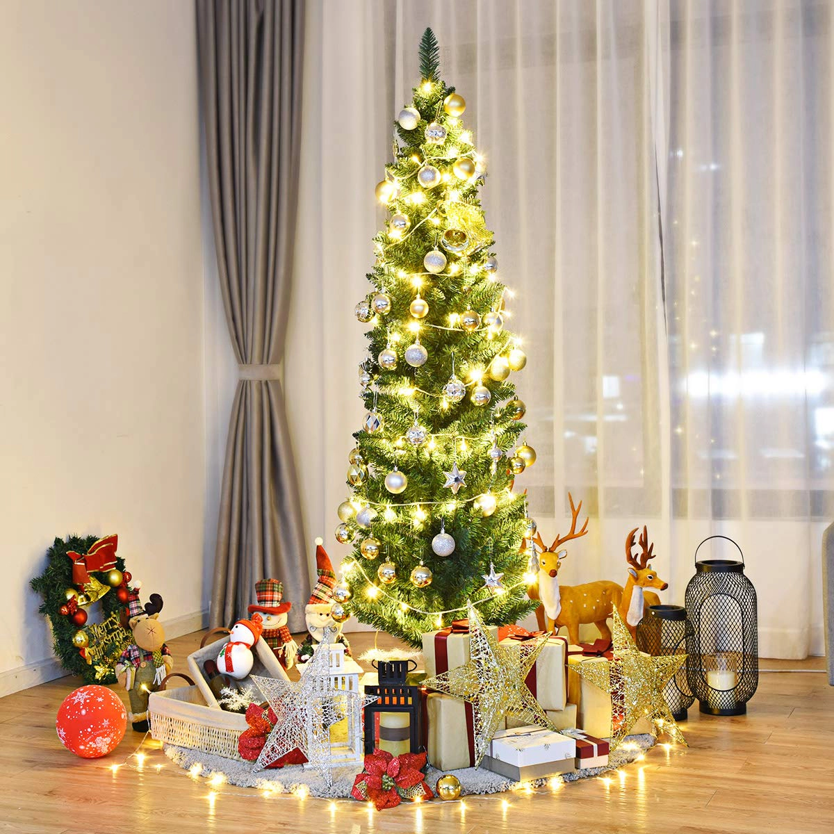 Glintex 6-Ft Slim Pencil Christmas Tree with 400 Tips and Iron Base, Green