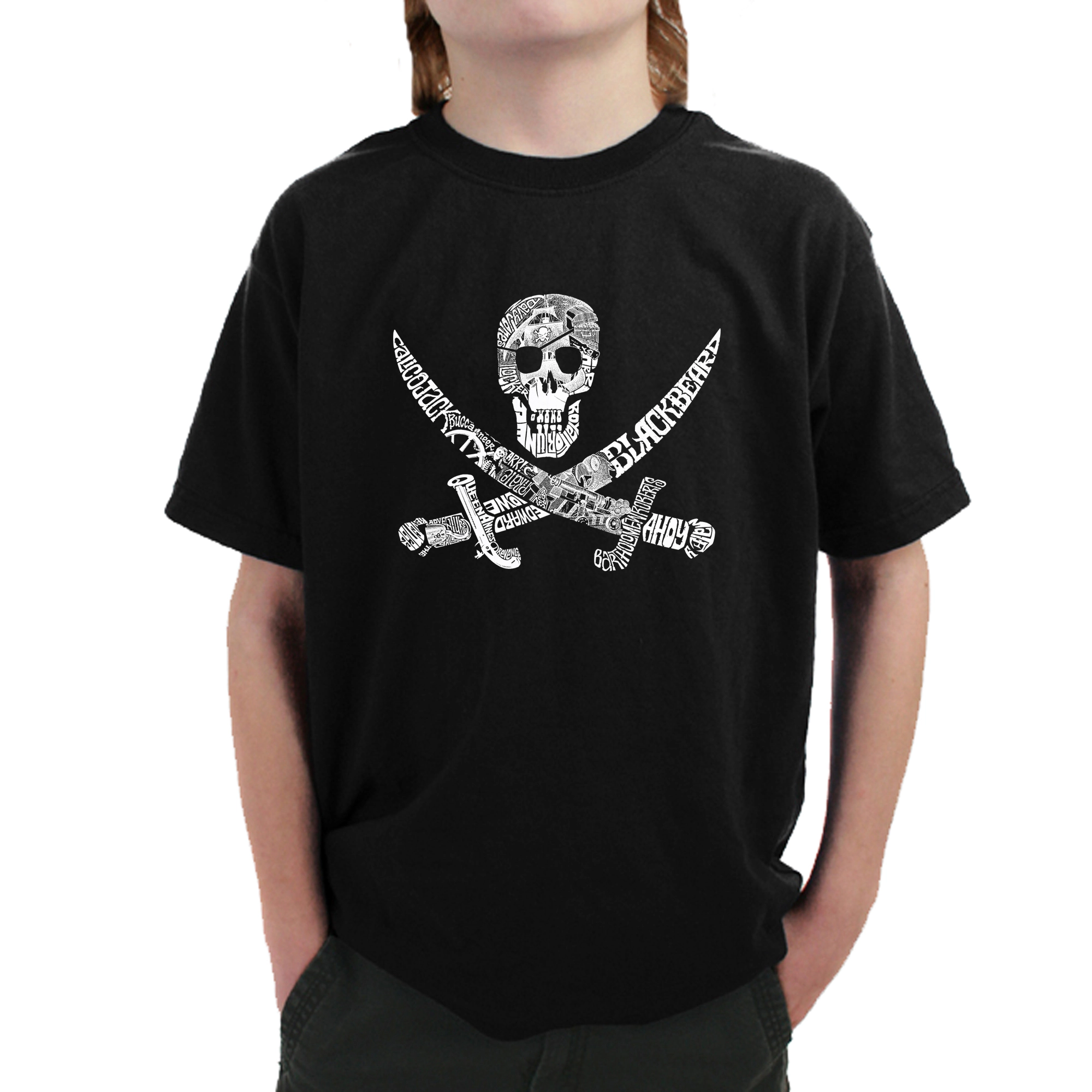 LA Pop Art Boy's Word T-Shirt - PIRATE CAPTAINS, SHIPS AND IMAGERY