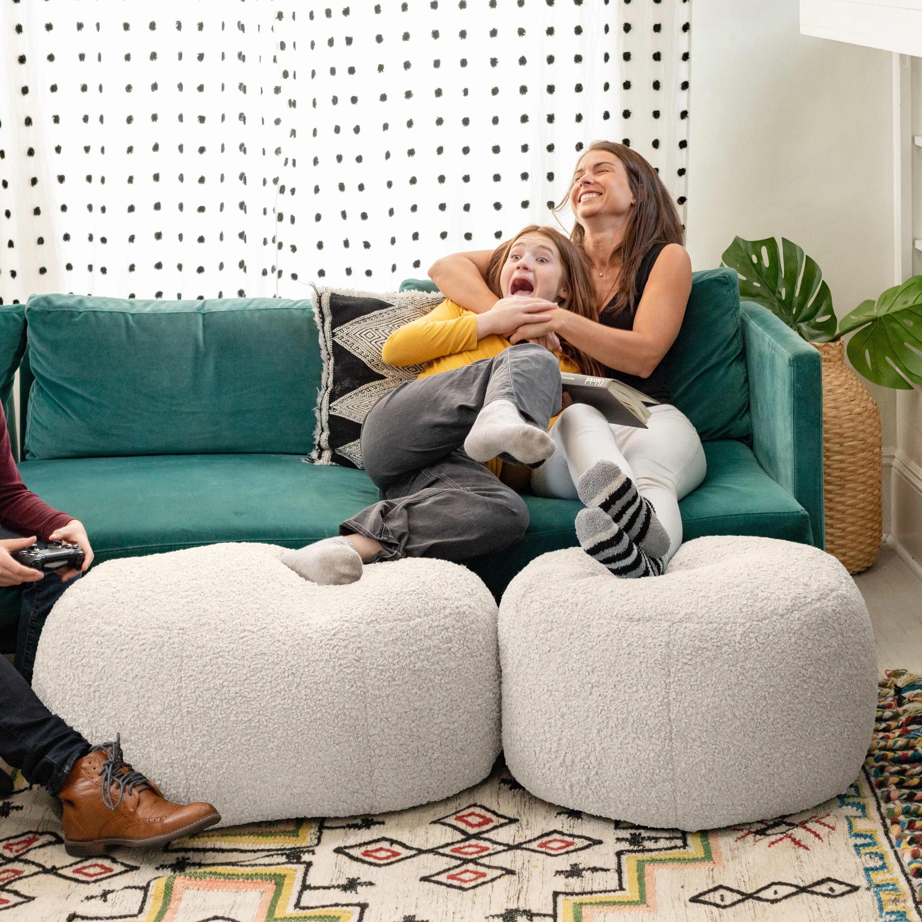 Jaxx Ellis Ottoman Shearling Faux-Lamb Plush Pouf for Modern Interior Design, Large