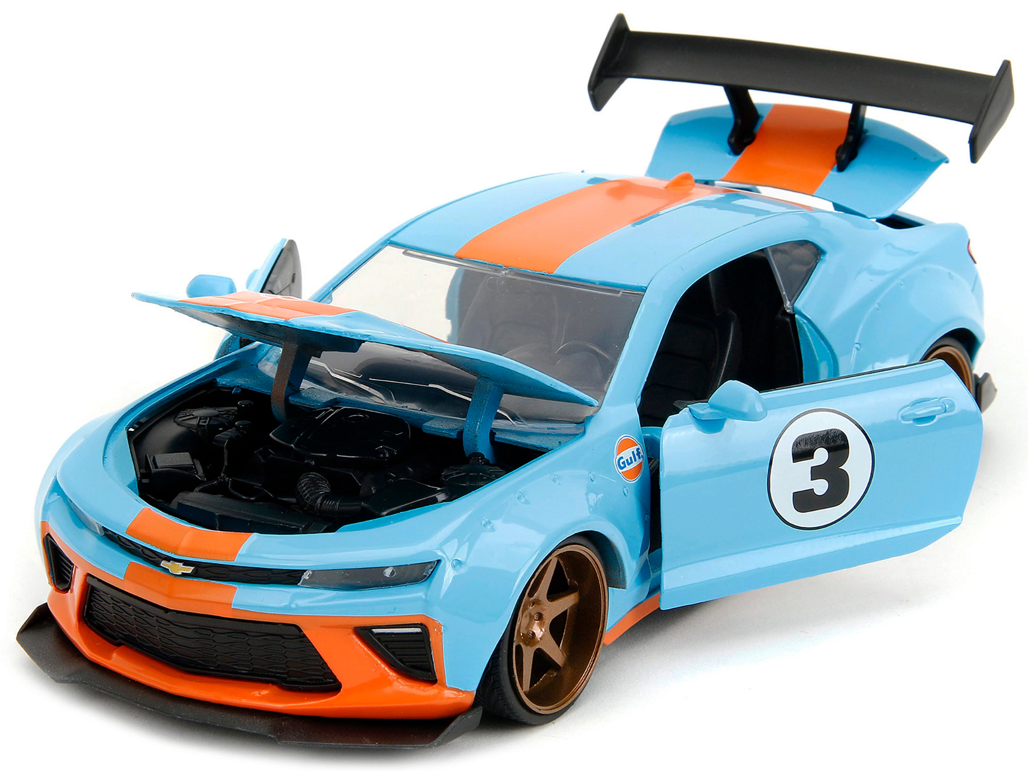 Jada 2016 Chevrolet Camaro Widebody #3 Light Blue with Orange Stripes "Gulf Oil" "Wide Body" Series 1/24