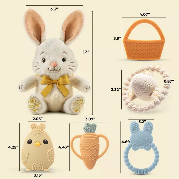 Sperric Easter Plush Bunny & Silicone Teether Toys Set, Soft Stuffed Toy 5-Pack