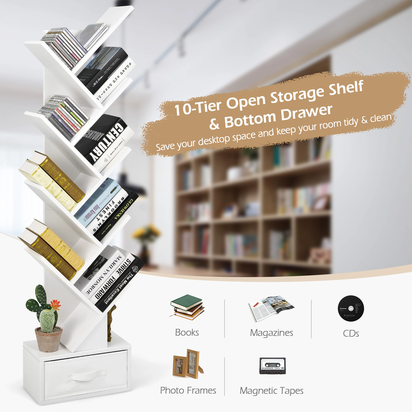 SlickBlue Modern Tree Shaped Bookcase for Living Room Bedroom Office