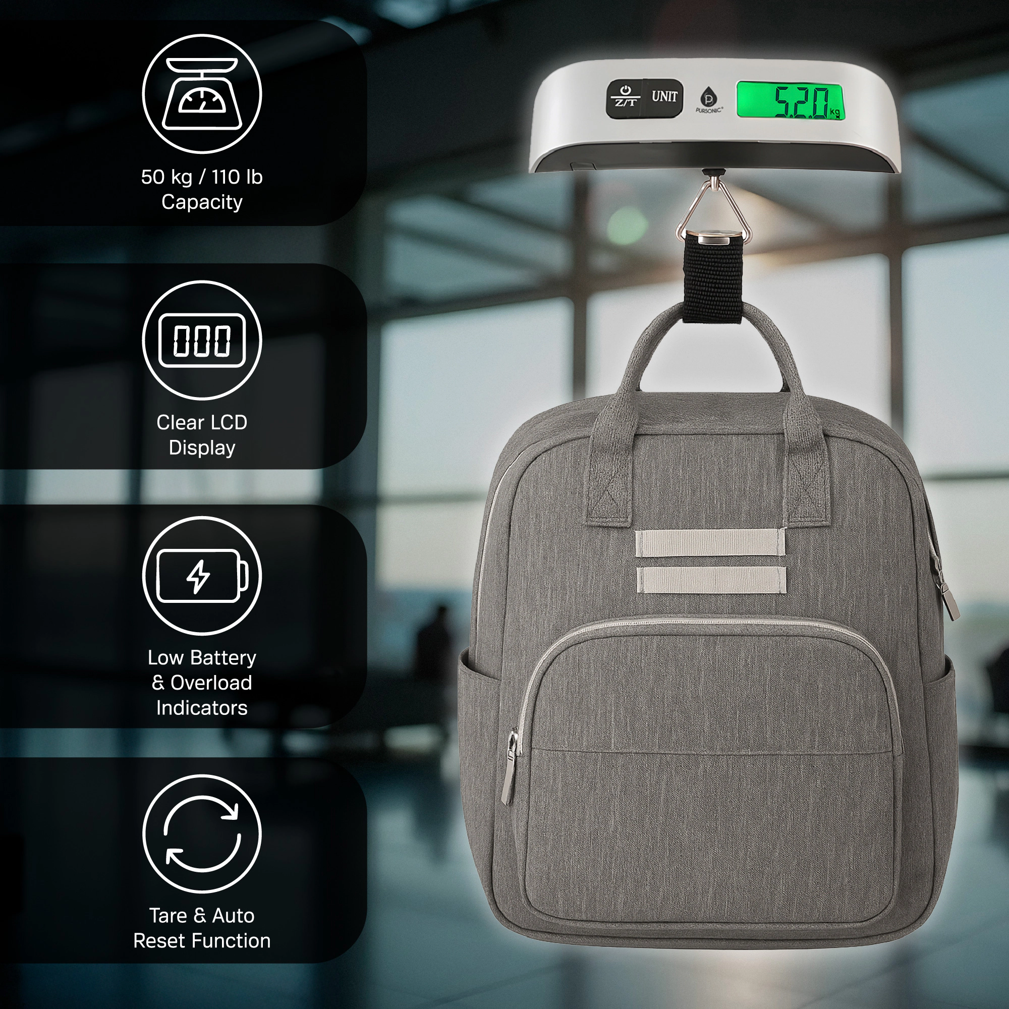 Pursonic Unisex Portable Travel Accessory: Electronic Luggage Scale