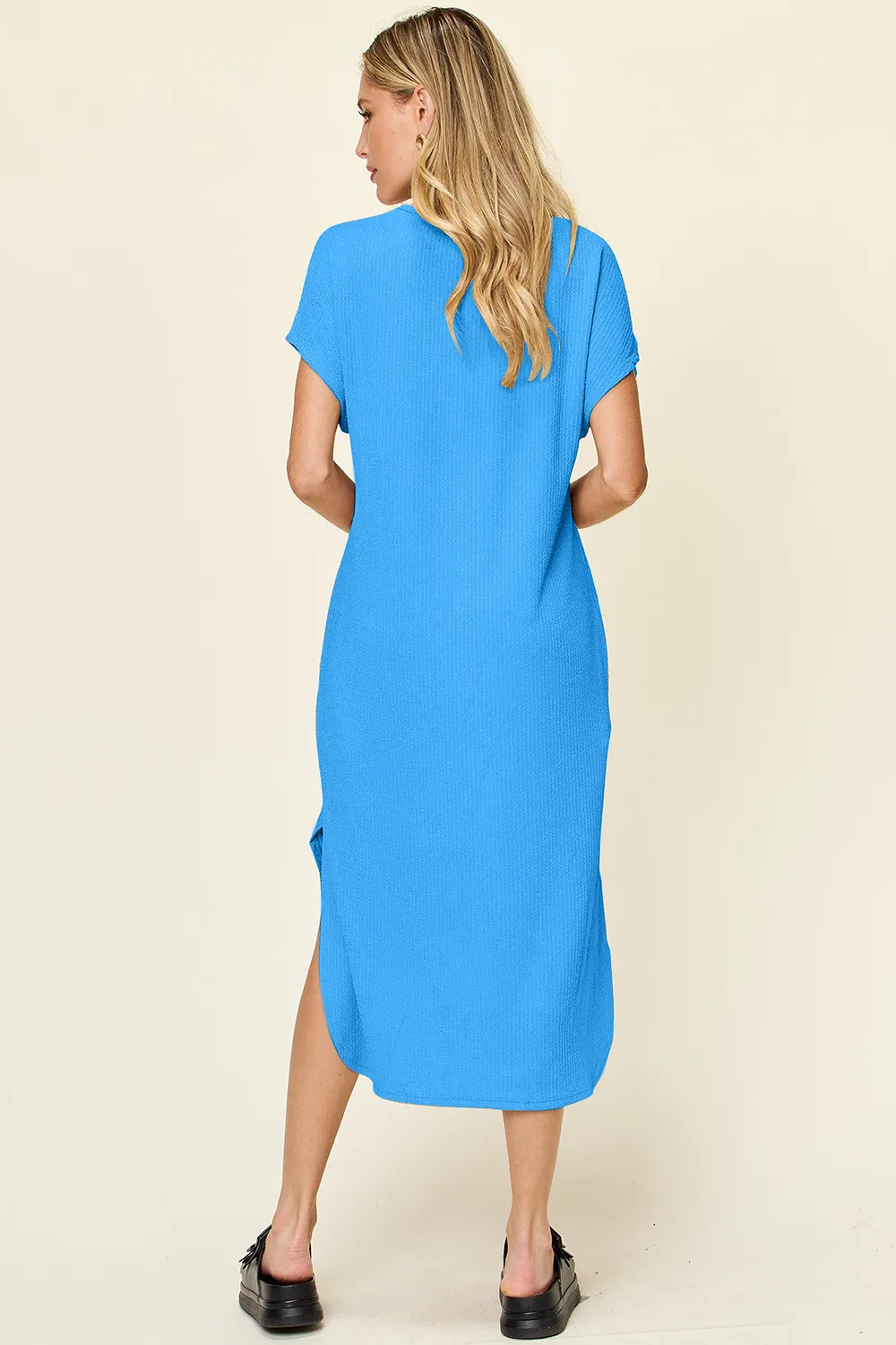 TRUEDAMES Women Full Round Neck Short Sleeve Slit Dress