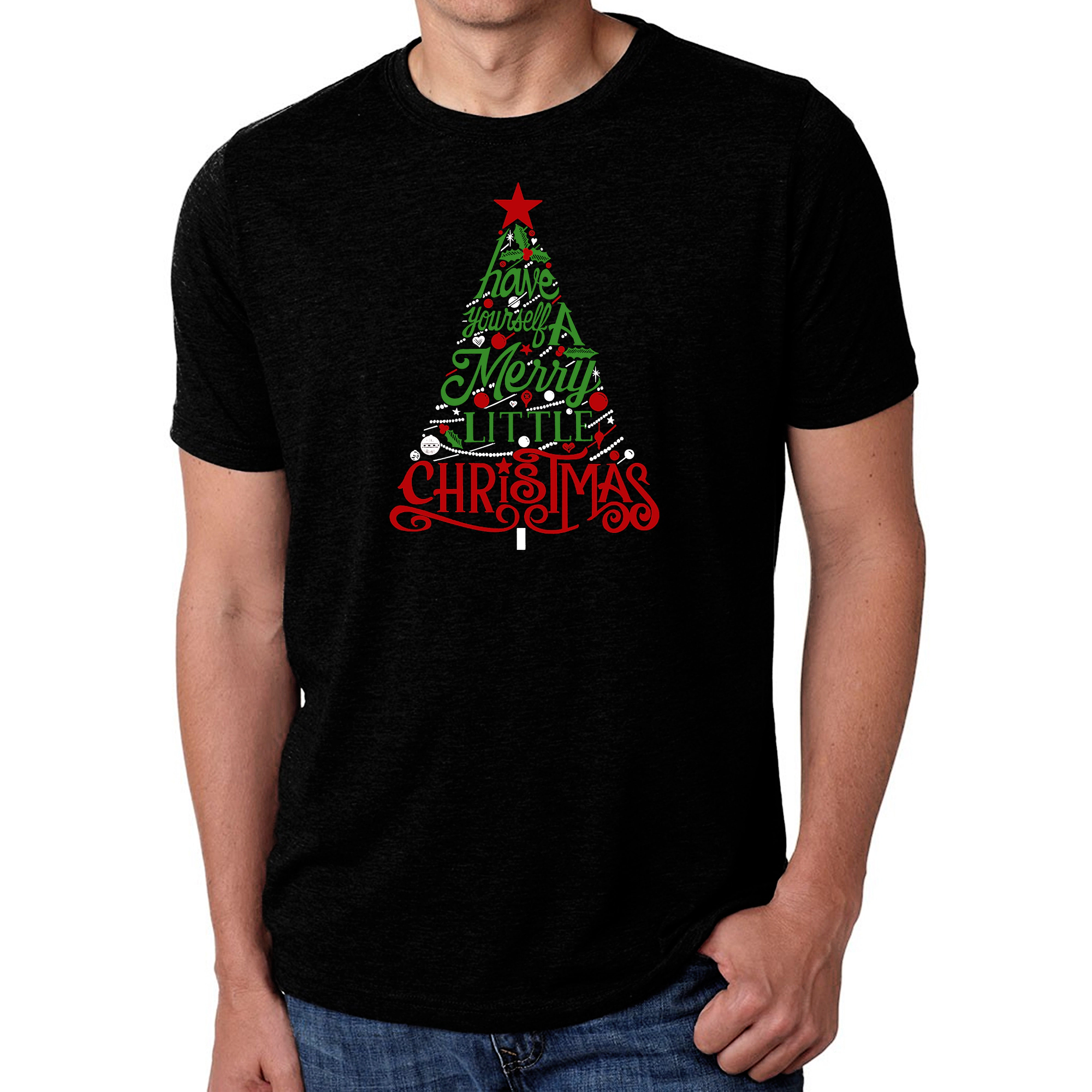 LA Pop Art Men's Cotton/Poly Blend Word T-Shirt - Have Yourself A Merry Little Christmas