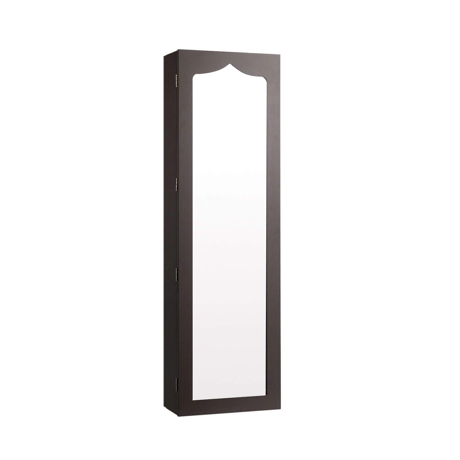 Slickblue Brown Lockable Mirrored Jewelry Armoire with LED Lights & Storage Drawers