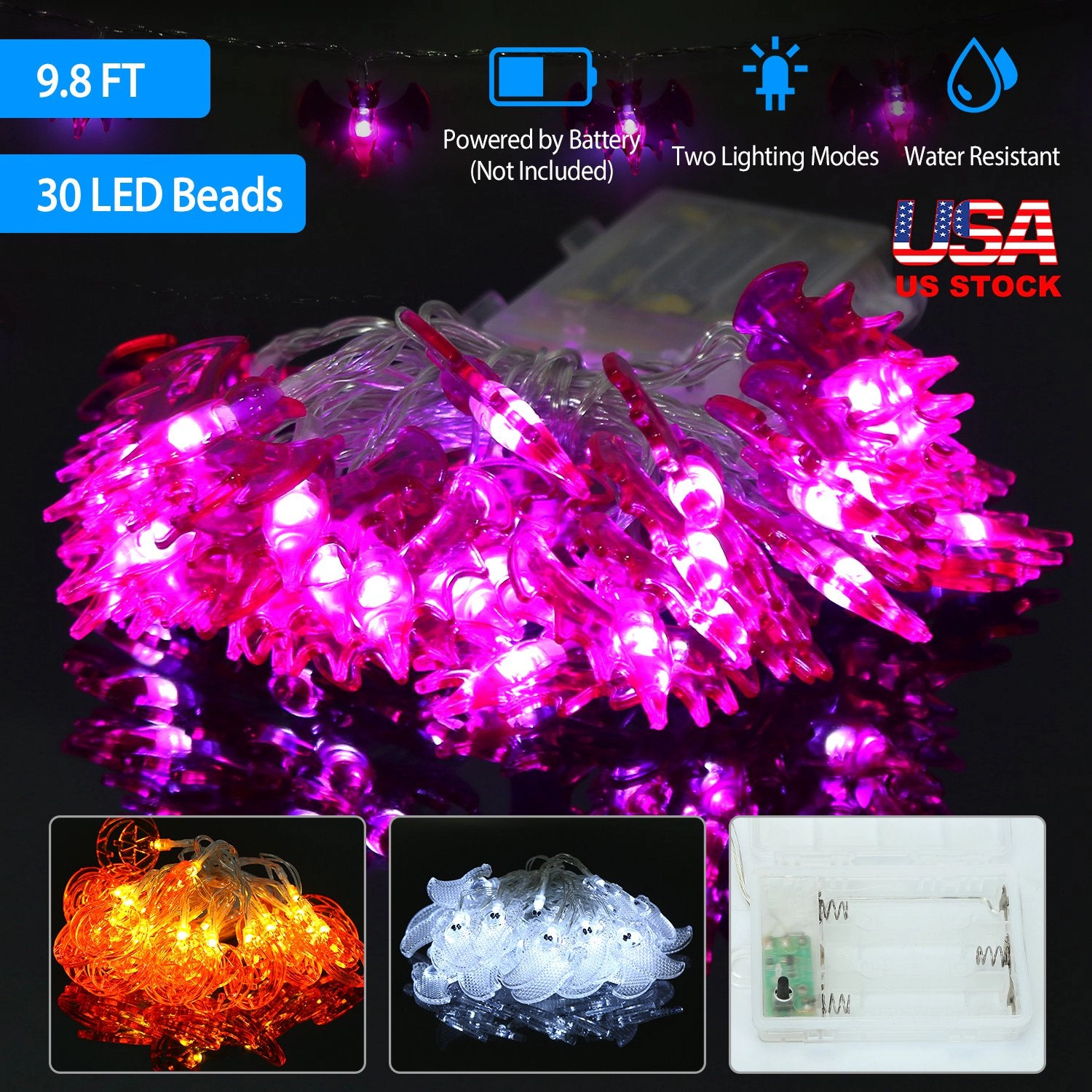 GBruno LED Ghost String Lights 30-Bulb 9.8ft