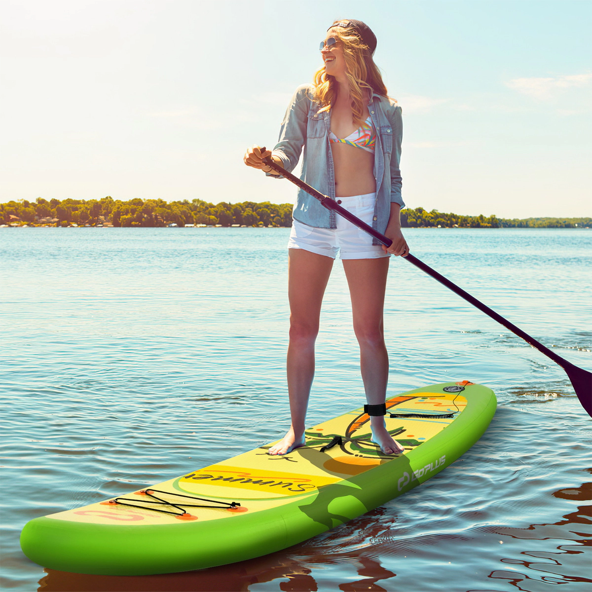 SUGIFT Adult Green 11-ft Inflatable Paddle Board with 3 Removable Fins and Hand Pump 30-in W 350-lb Rider Capacity