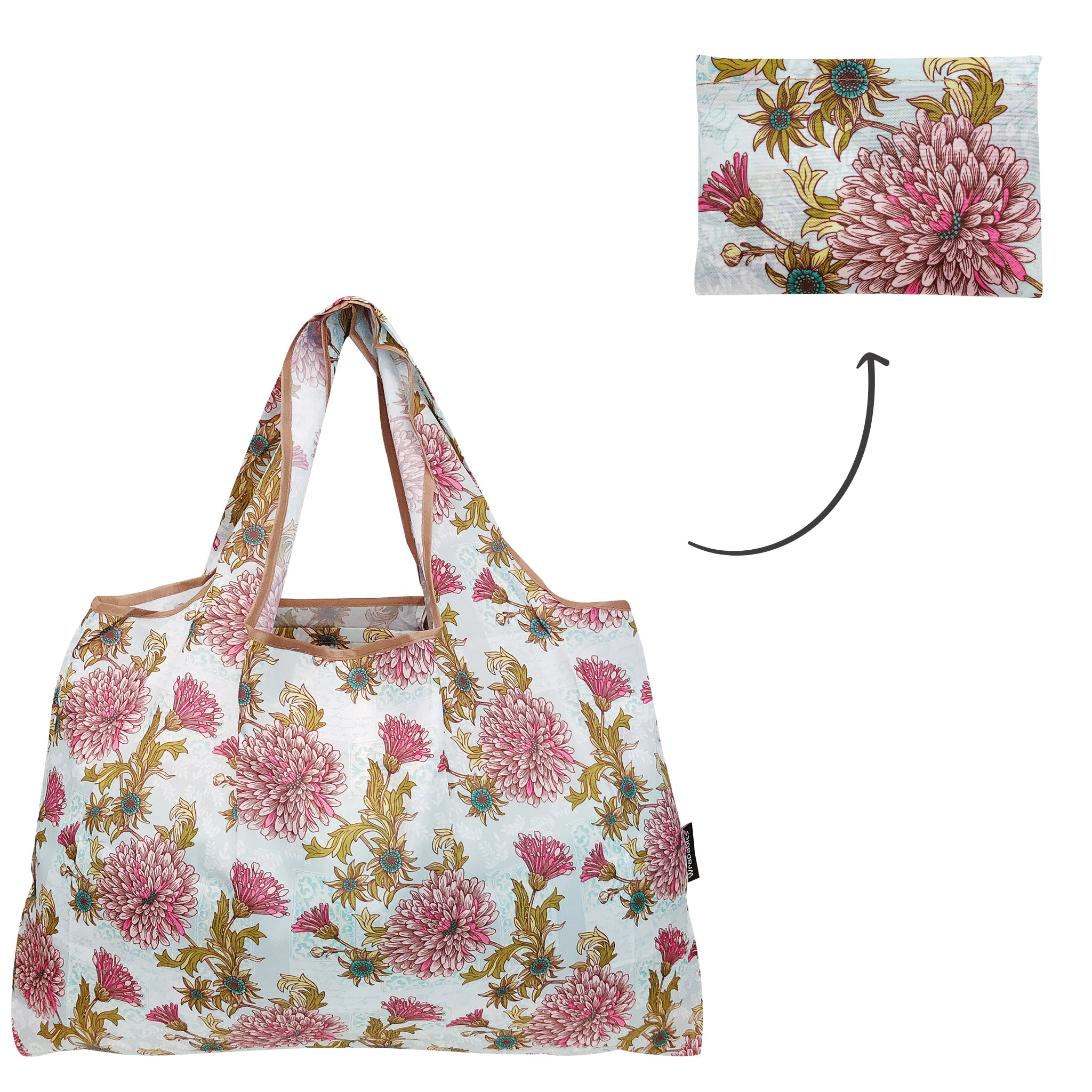 Wrapables Large Nylon Reusable Shopping Bags for Groceries (Set of 3), Cacti & Chrysanthemums