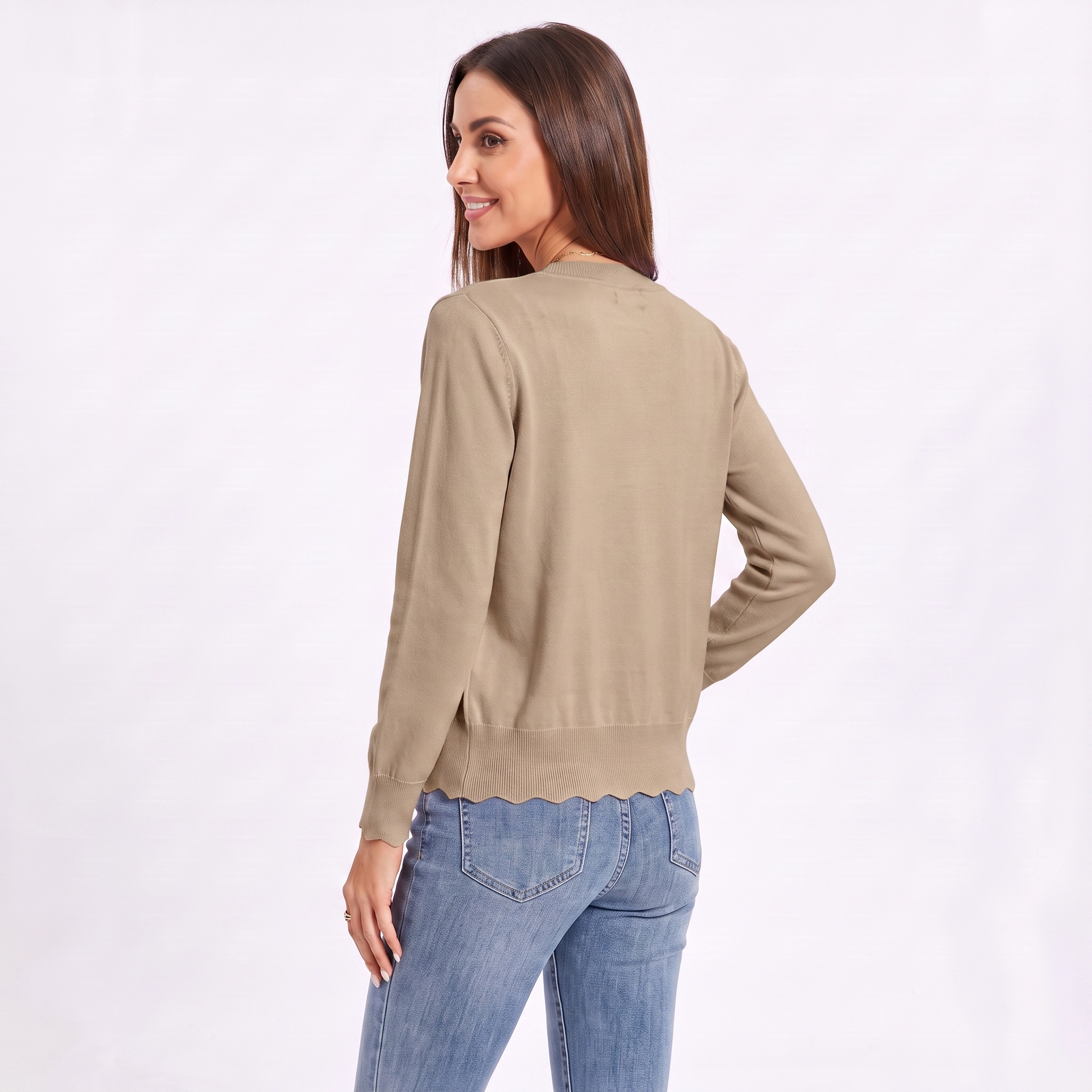 Anna-Kaci Women's Scalloped Edge V Neck Button Down Knit Cardigan