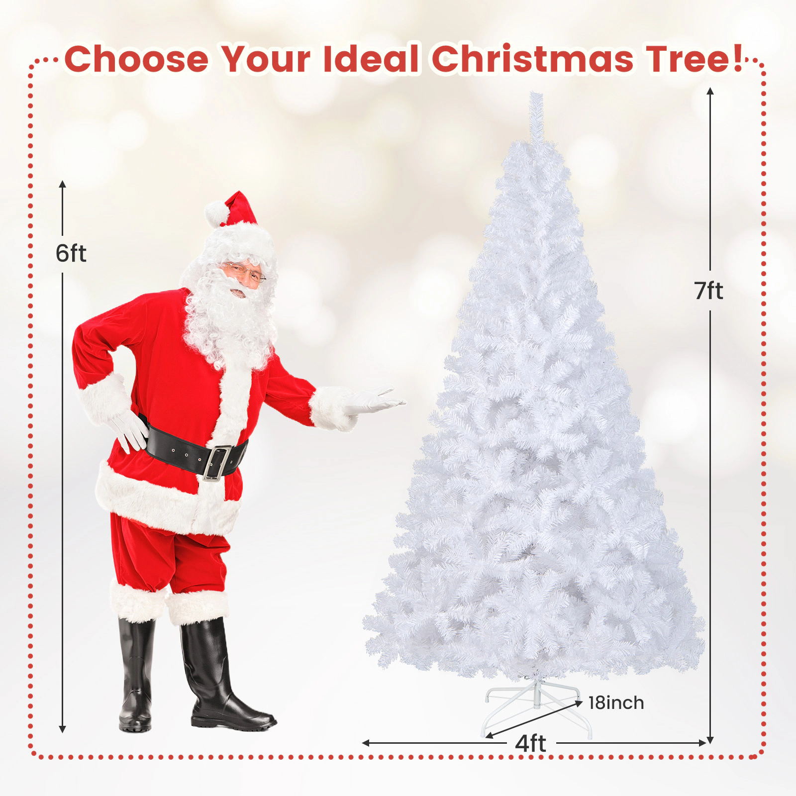 SUGIFT 7 ft White Artificial Christmas Tree Unlit PVC Tree with Metal Stand