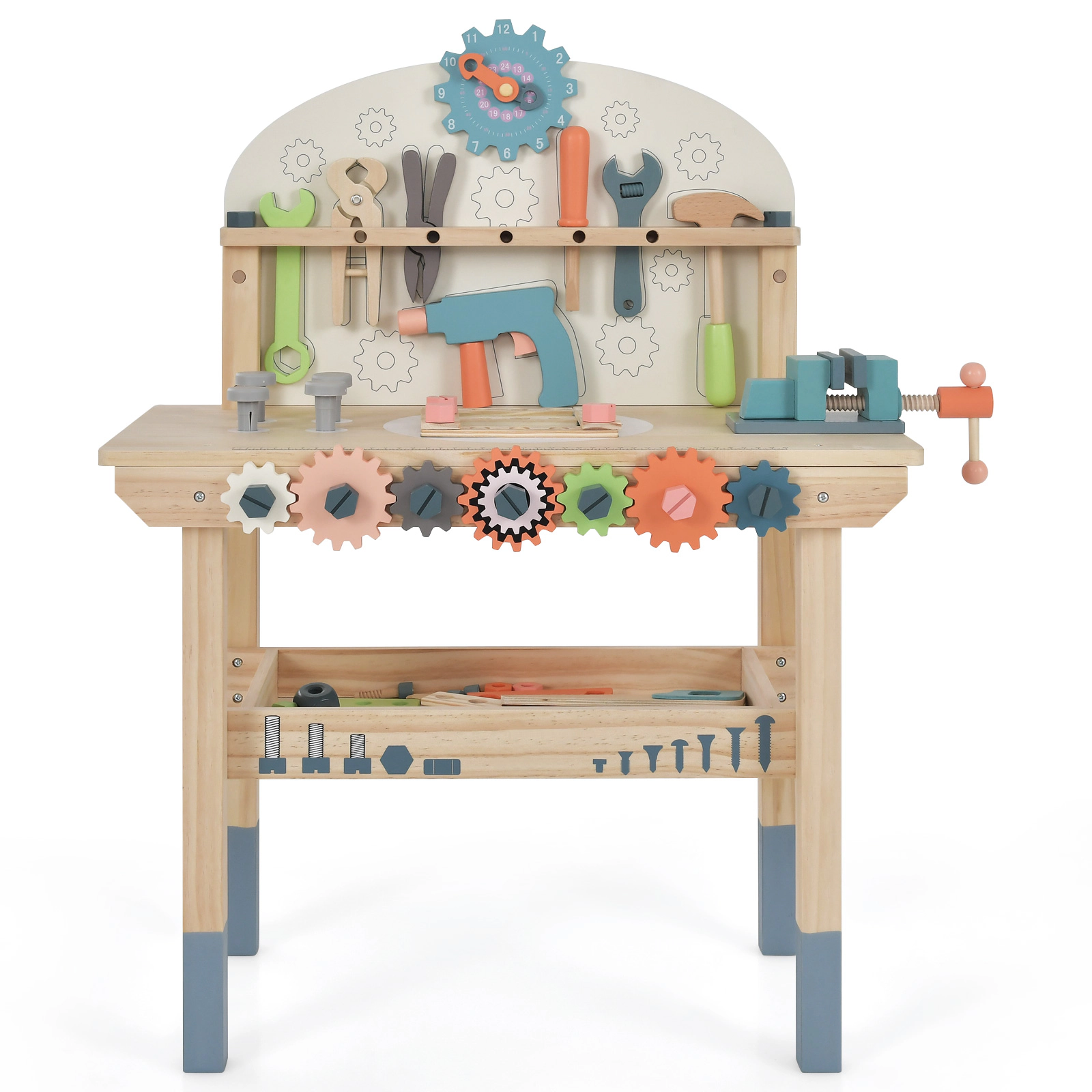 SUGIFT Kids Play Tool Workbench with Realistic Accessories 18-in Countertop Height Ages 3+ Multicolor