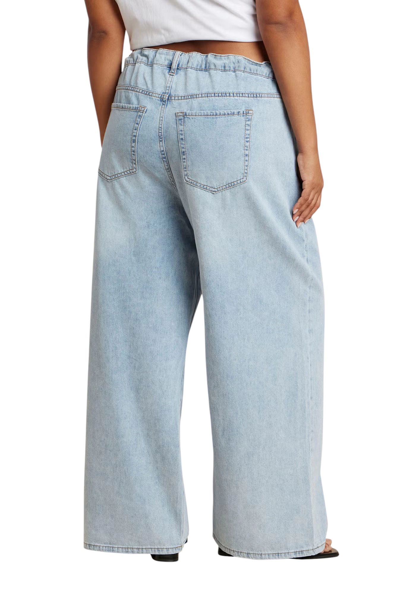ELOQUII Women's Plus Lightweight Wide-Leg Drawstring Waist Jean