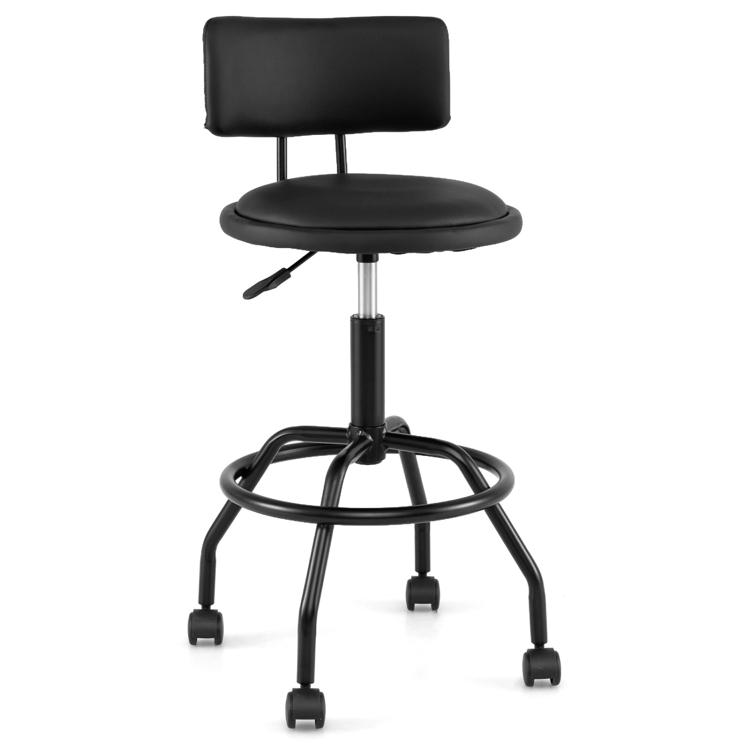 Glintex Adjustable Swivel Bar Stool with Backrest and 4 Universal Wheels, Black