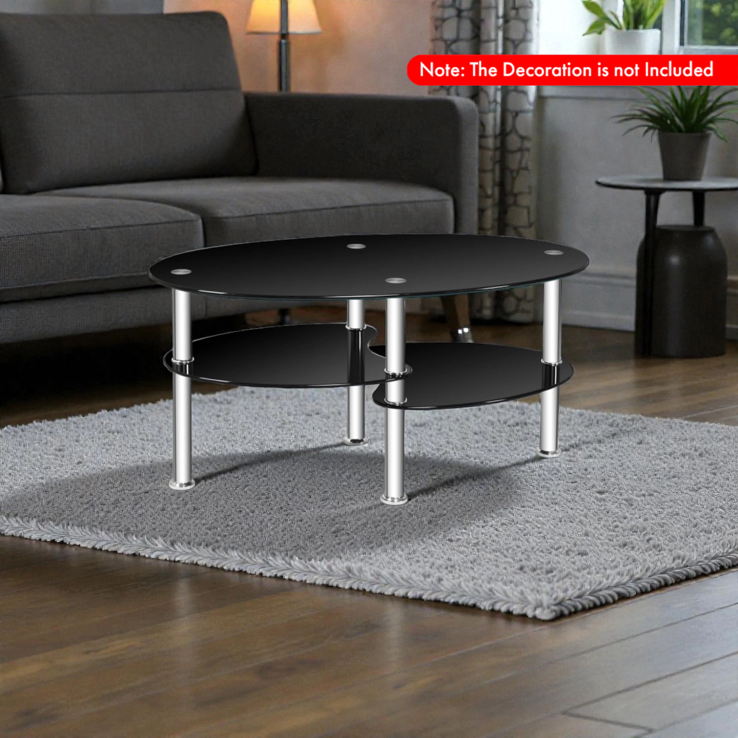 Hivvago Contemporary Oval Side Table with Glass Finish