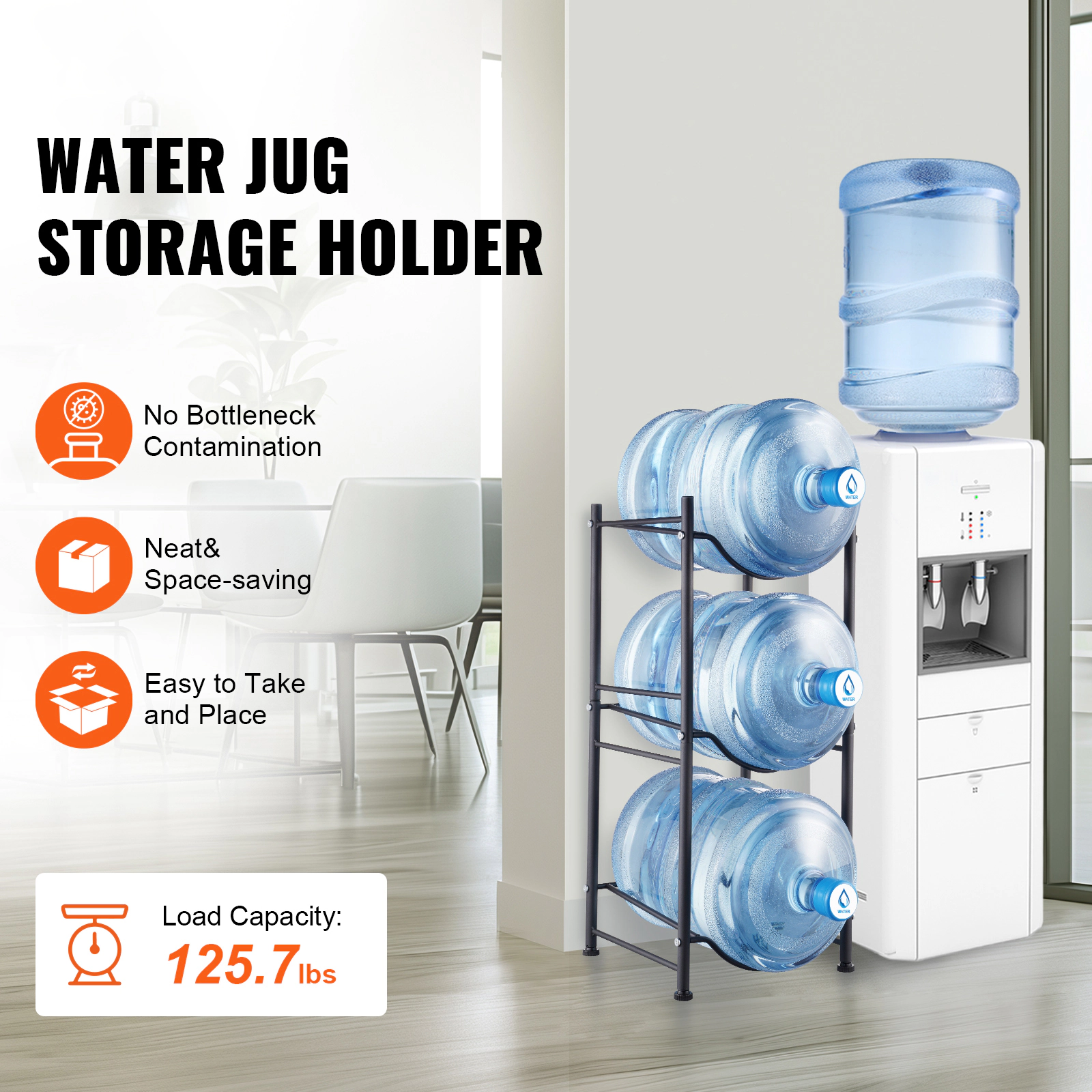 HONGGE Water Jug Holder 5 Gallon Water Bottle Holder Single Row Water Bottle Rack for Heavy Duty Water Jug Rack for
