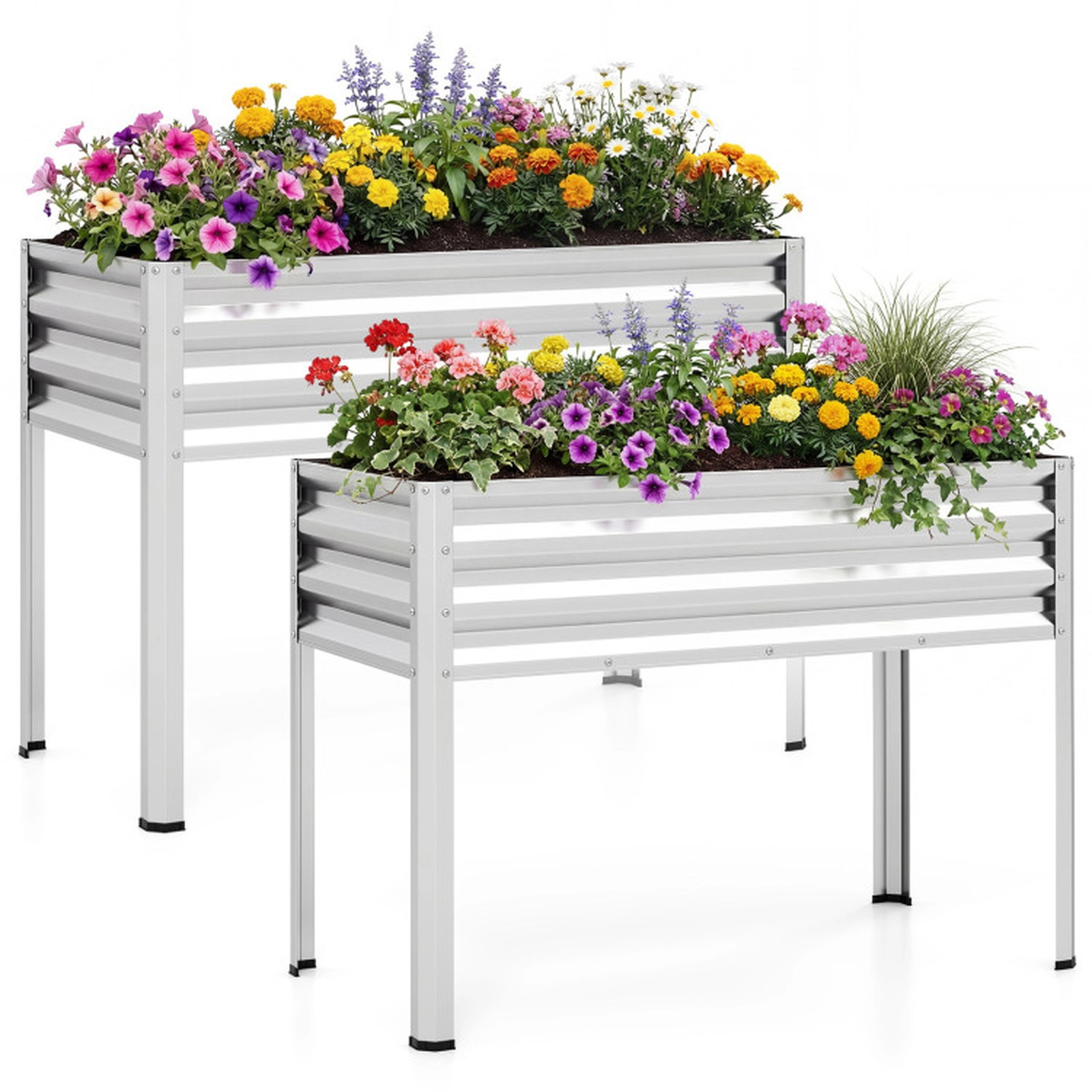 SUGIFT Set of 2 175-lb Capacity 5-cu ft Electro-Coated Metal Elevated Raised Garden Beds with Legs and Crossbars