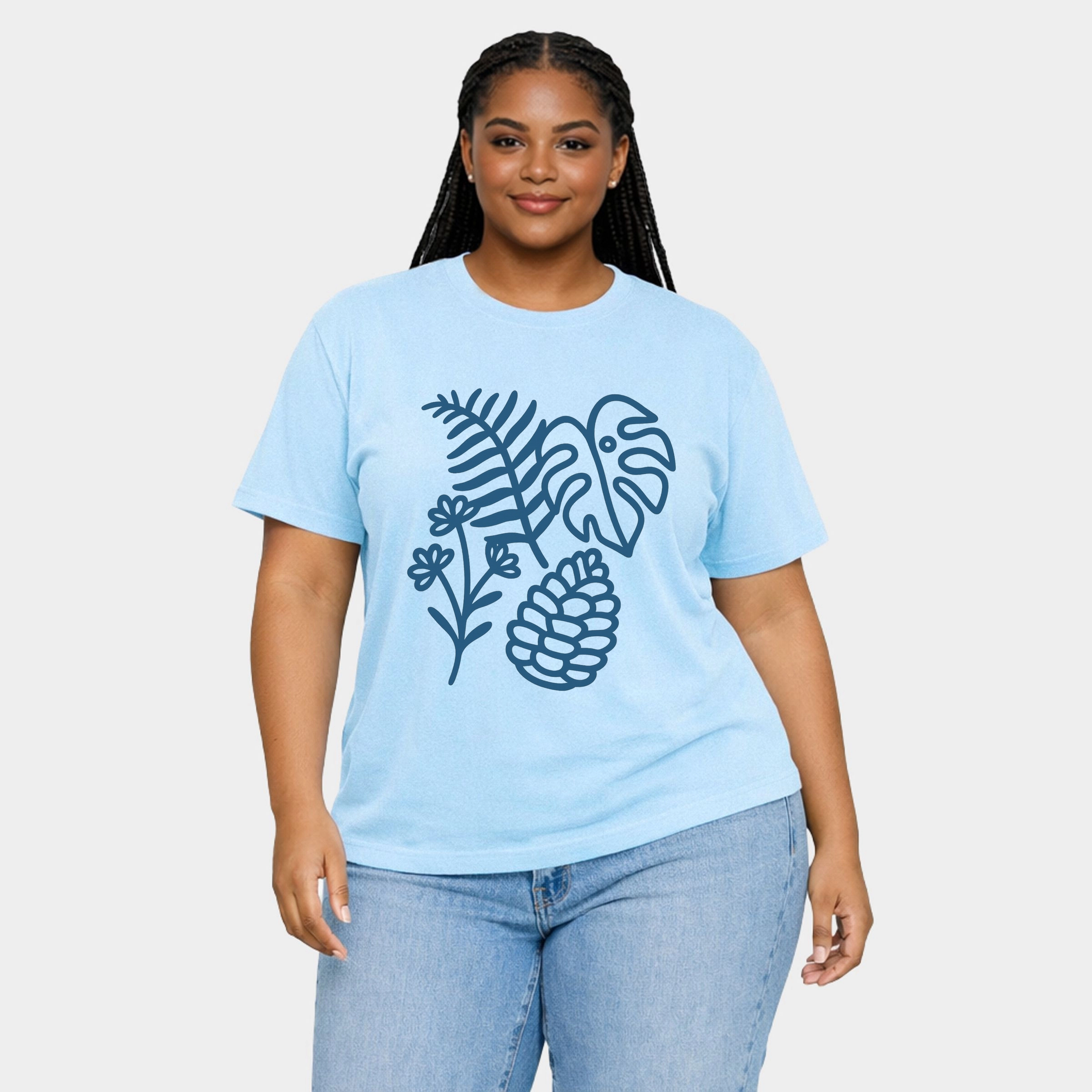 Simply Sage Market - Blue Plants Outline Women's Plus Sized Garment Dyed Graphic T-Shirt