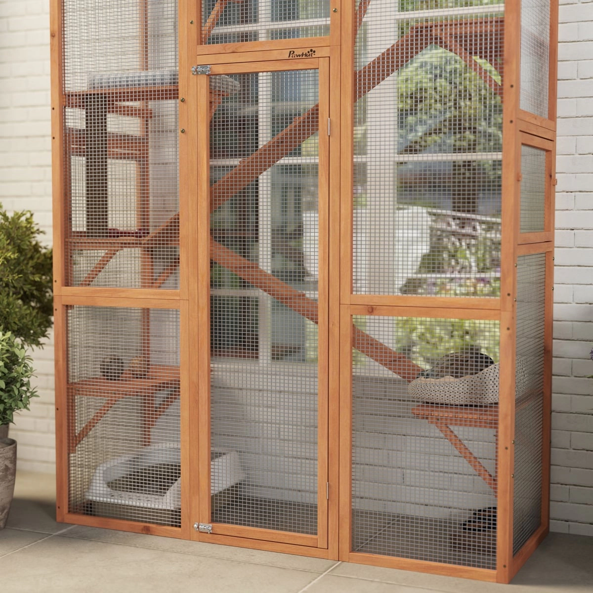 212 Main PawHut Outdoor Catio Cat Enclosure with 6 Platforms, Scratching Post & 2 Ramps, Orange