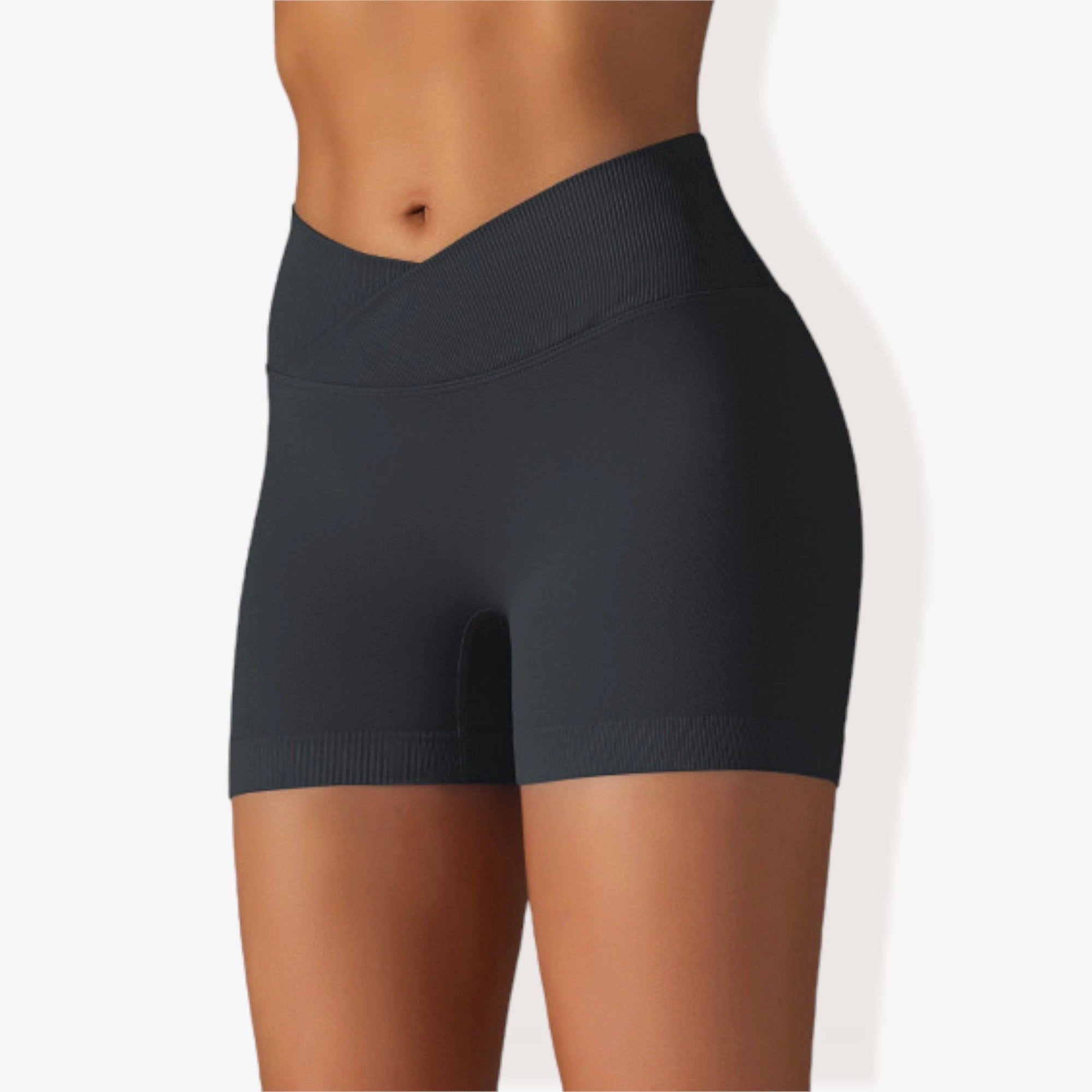 Anna-Kaci Women's Wide Band Stretchy Rib Knit Cross-Front Gathered Biker Shorts