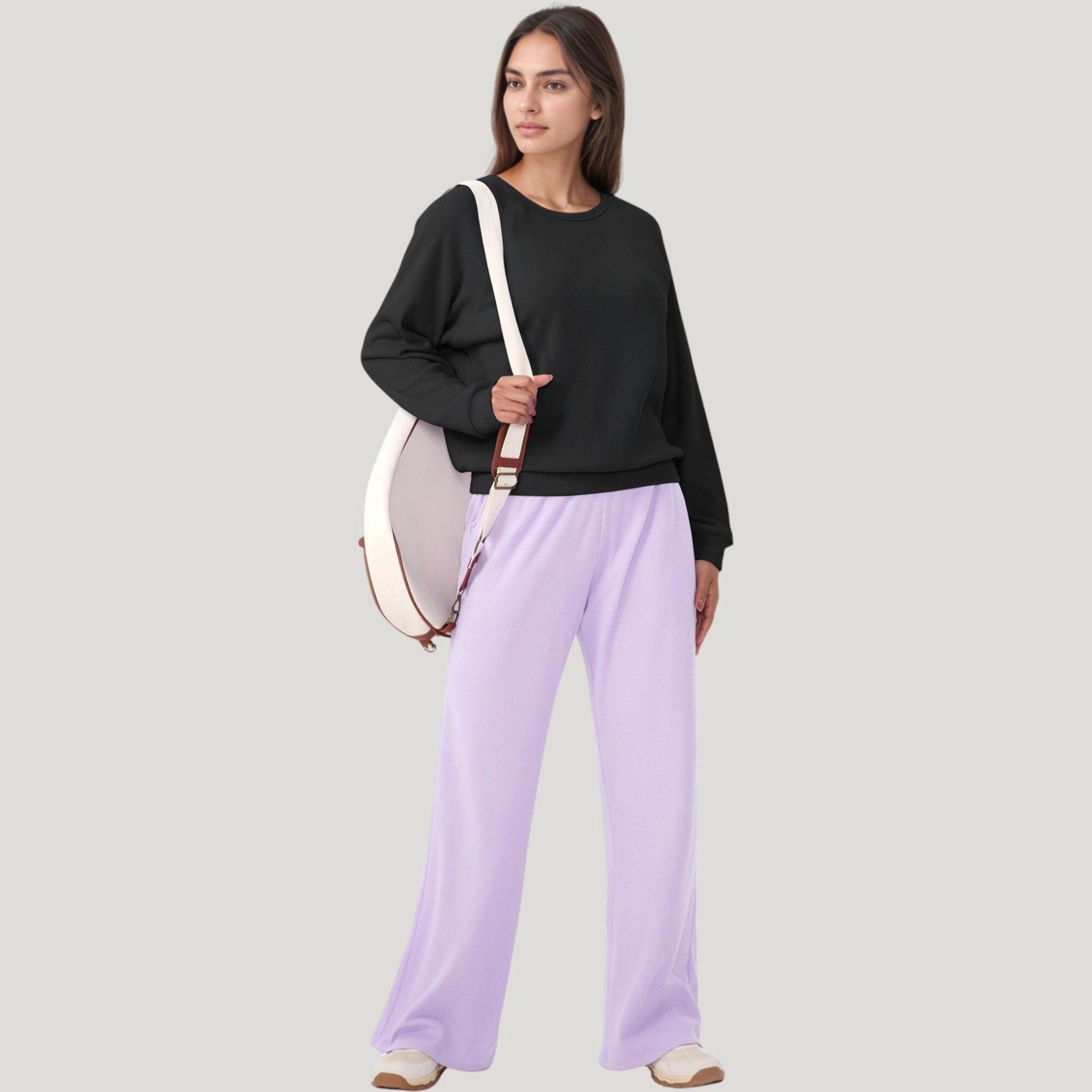 Anna-Kaci Women's Long Sleeve Crew Neck Fashion Pullover Top with Relaxed Fit and Ribbed Cuffs