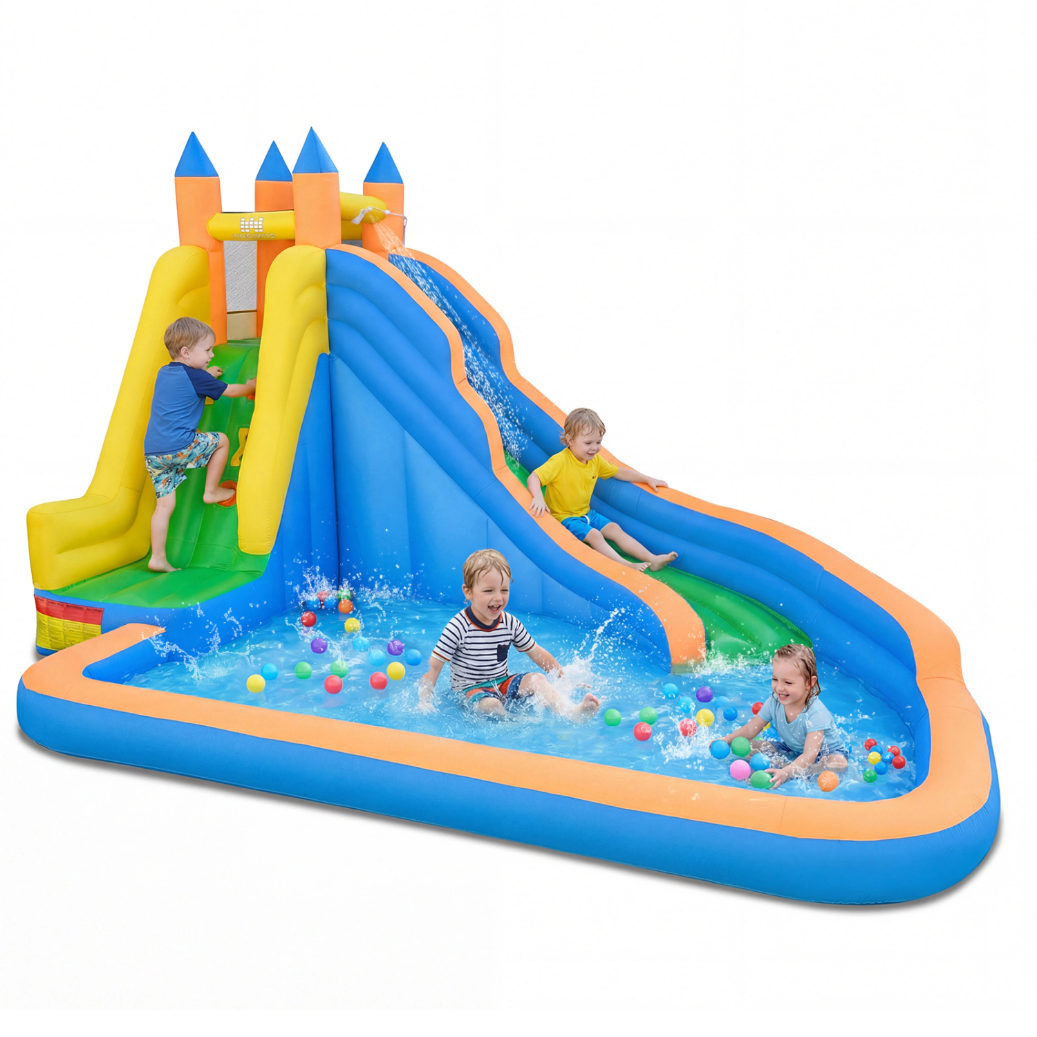 LJG Kids Inflatable Mighty Bounce House Jumper with Water Slide without Blower