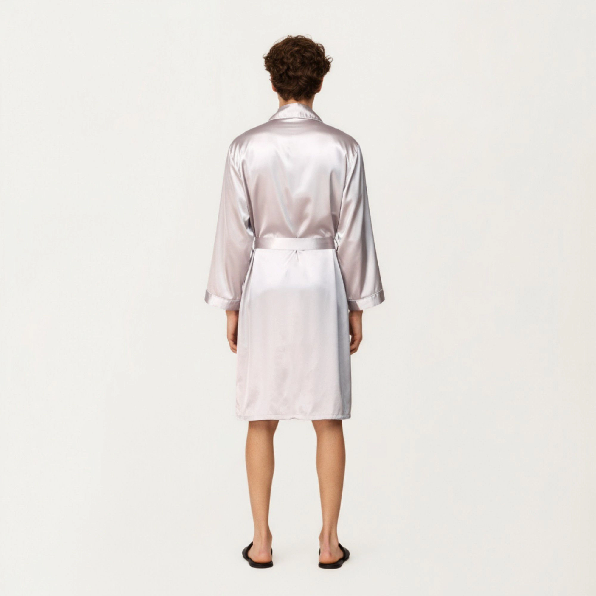 Anna-Kaci Men's Satin Robe with Shawl Collar Waist Tie and Front Pockets
