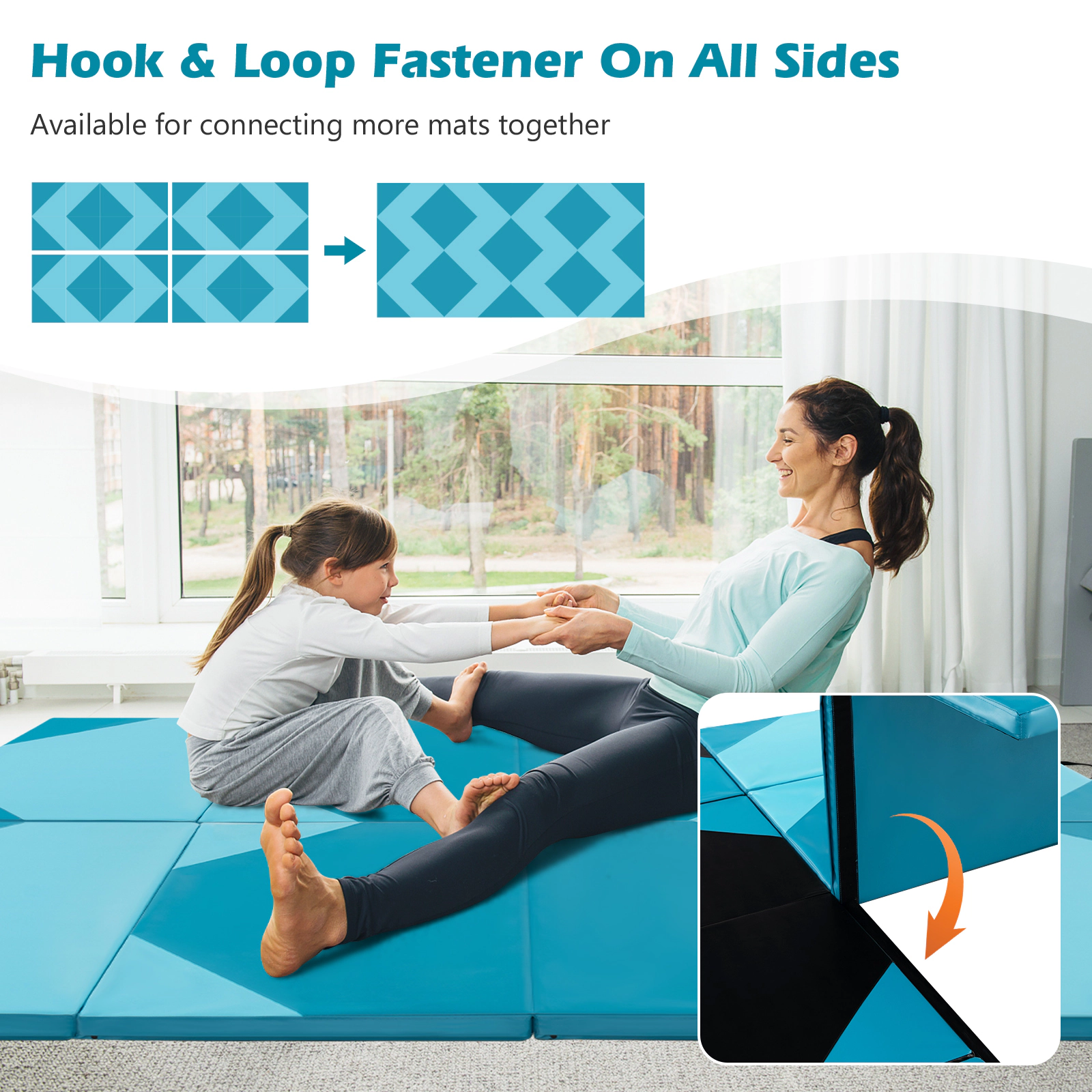 SUGIFT Blue Folding Exercise Mat with Carry Handles and Hook and Loop Fasteners 10-ft W 4-ft D 2-in H