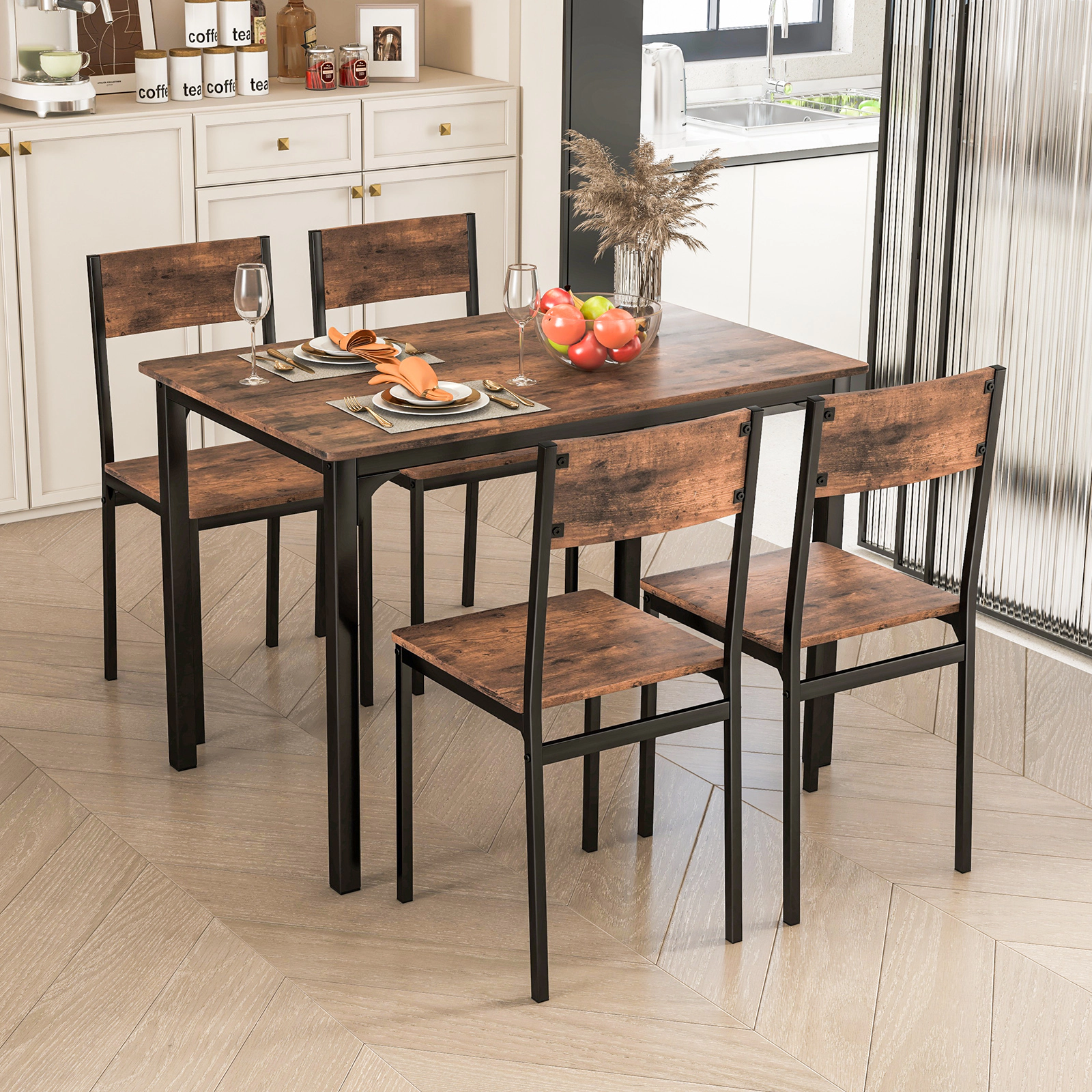 SUGIFT 5 Piece Industrial Dining Set with 43 x 27.5 in Dining Surface 110-lb Table Capacity Rustic Brown
