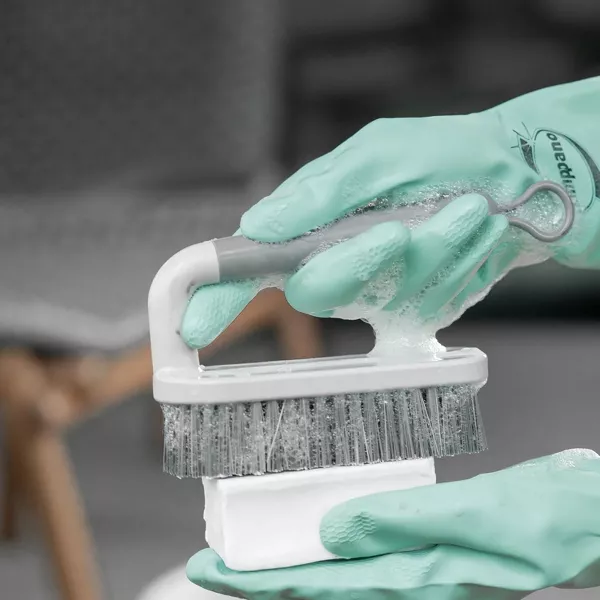 OU Scrub Brush w/ Ergonomic Handle, All Purpose Heavy Duty Cleaning Scrubber w/ Scraper Edge & Hanging Loop